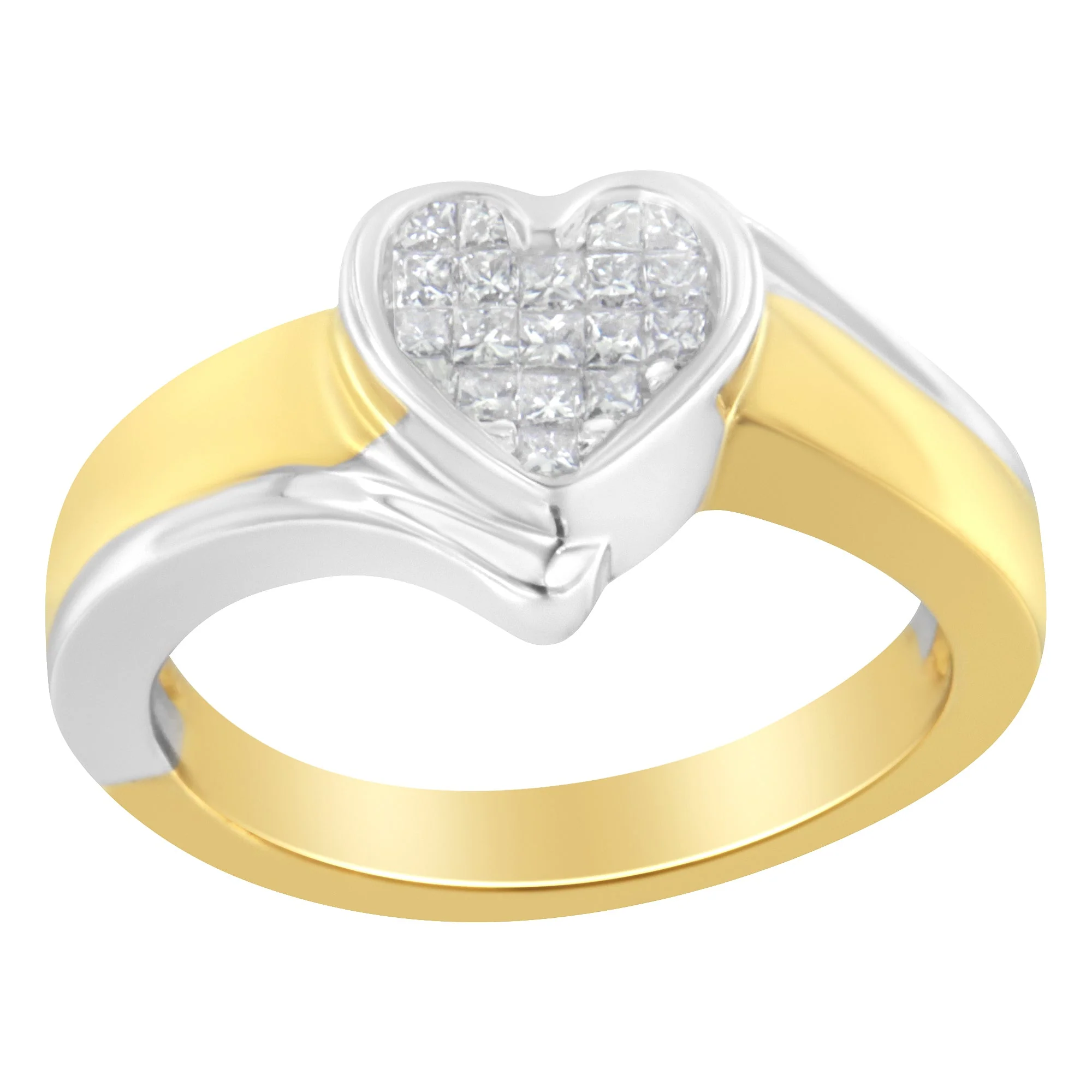 14K Two-Toned Gold Princess-Cut Diamond Heart Promise Ring (1/4 Cttw, H-I Color, I1-I2 Clarity) - Size 6 - Image 3