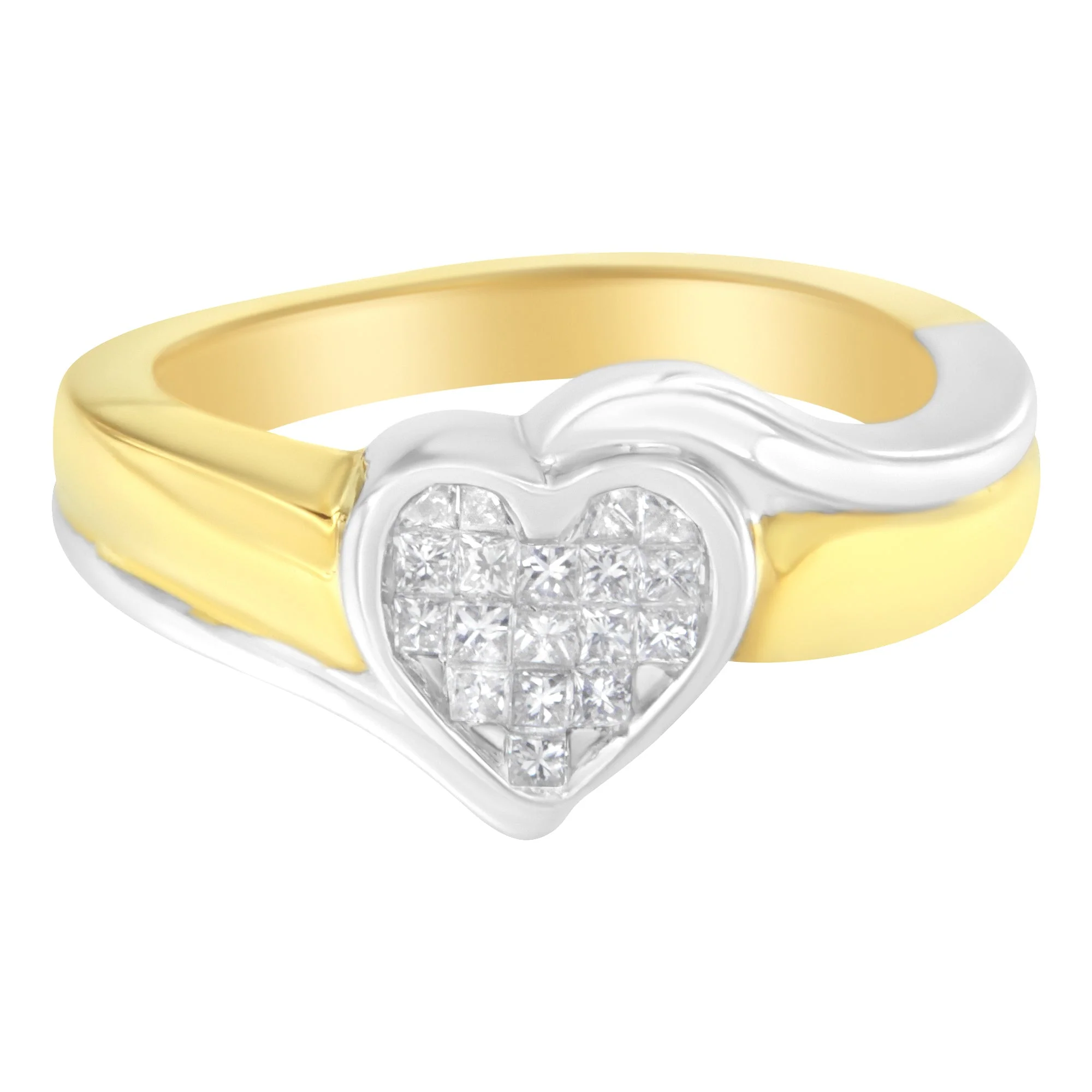 14K Two-Toned Gold Princess-Cut Diamond Heart Promise Ring (1/4 Cttw, H-I Color, I1-I2 Clarity) - Size 6 - Image 4