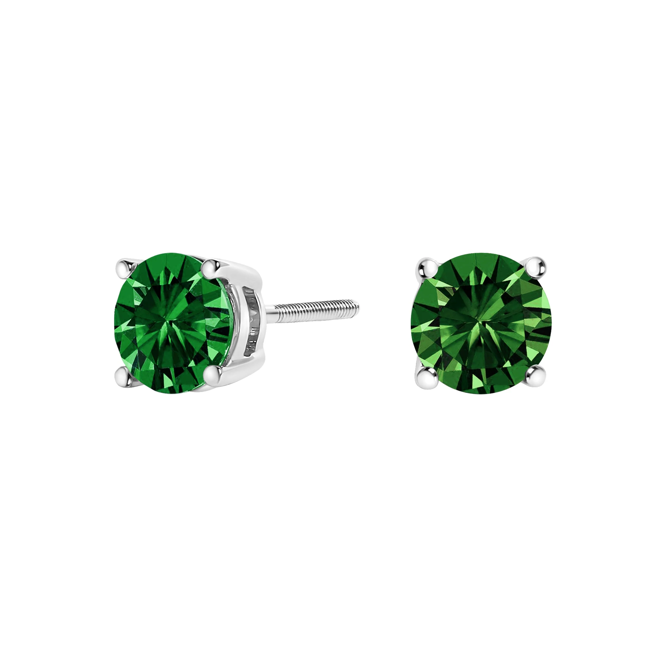 14K White Gold 1.0 Cttw Lab Grown Green Diamond Classic Solitaire Stud Earrings - Image 2