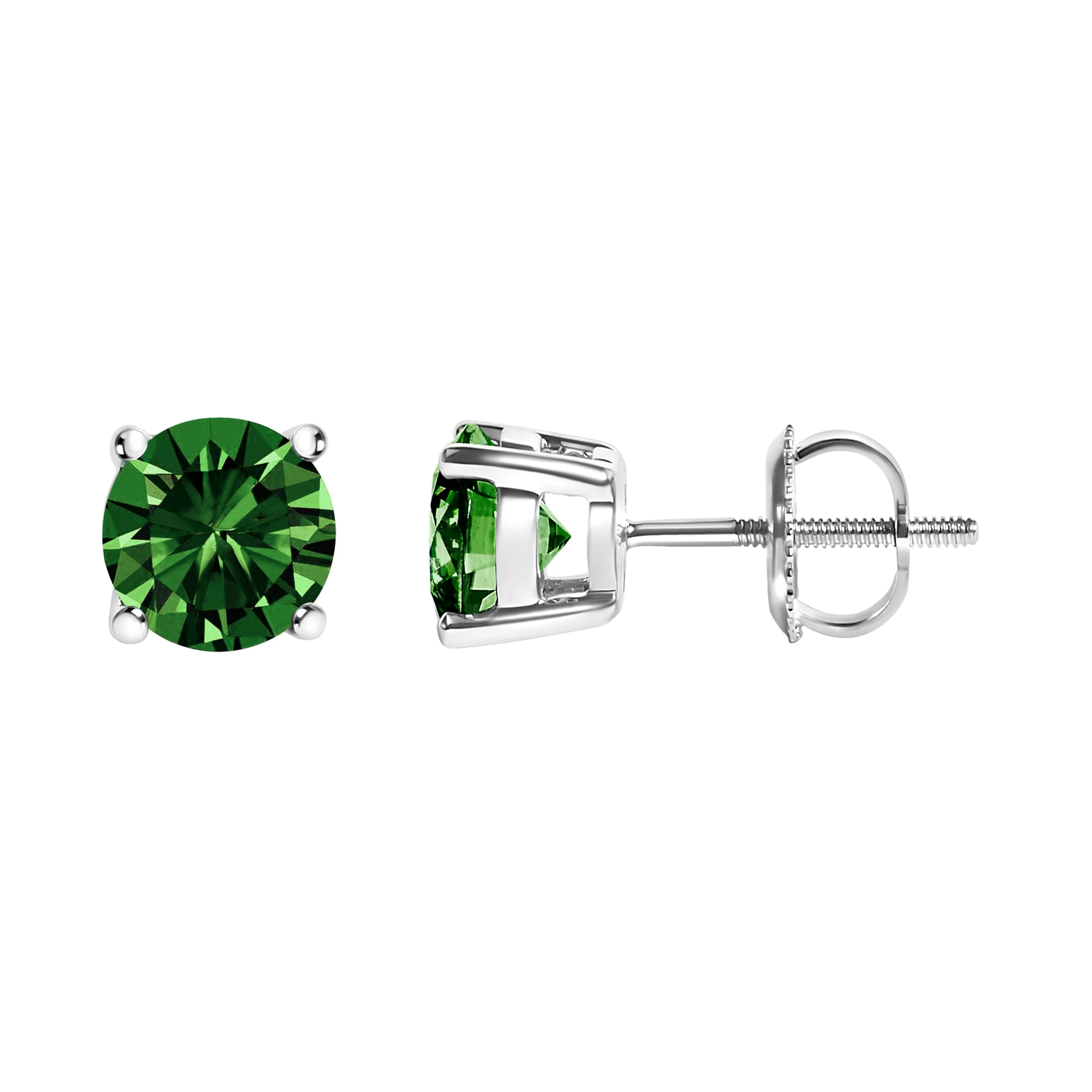 14K White Gold 1.0 Cttw Lab Grown Green Diamond Classic Solitaire Stud Earrings - Image 3