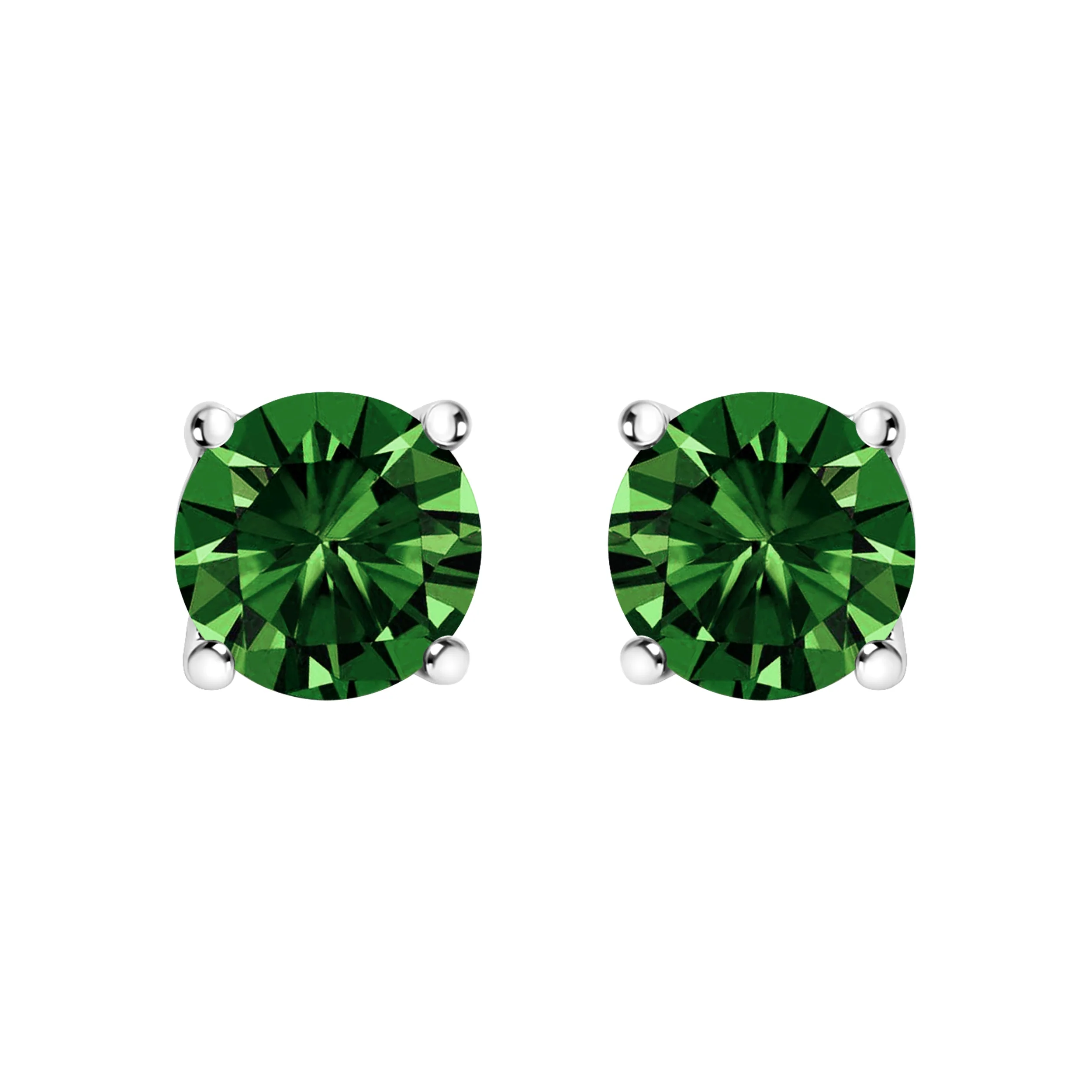 14K White Gold 1.0 Cttw Lab Grown Green Diamond Classic Solitaire Stud Earrings - Image 5