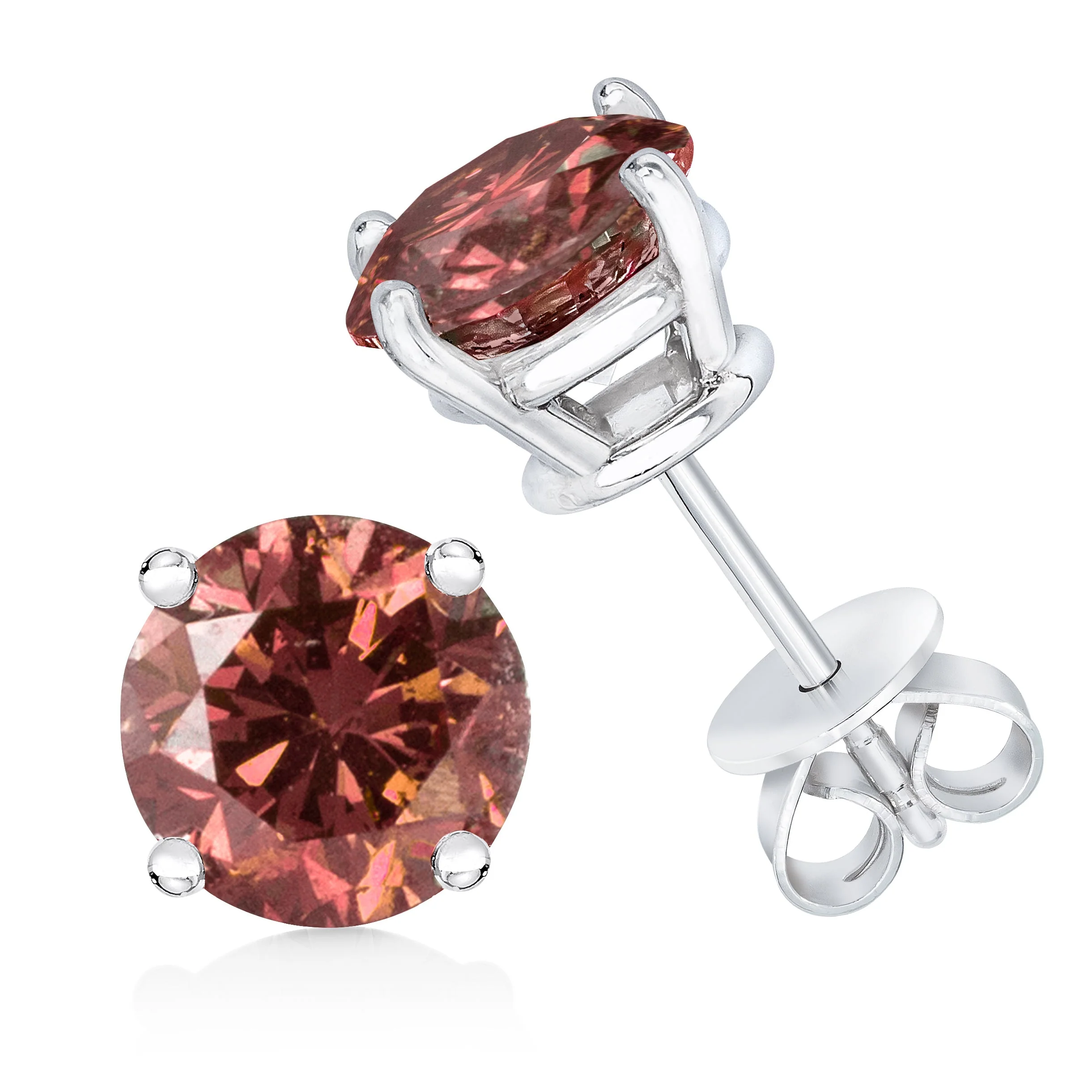 14K White Gold 1.0 Cttw Round Brilliant Cut Lab Grown Pink Diamond 4-Prong Classic Solitaire Earrings (Pink Color, VVS2-VS1 Clarity) - Image 3