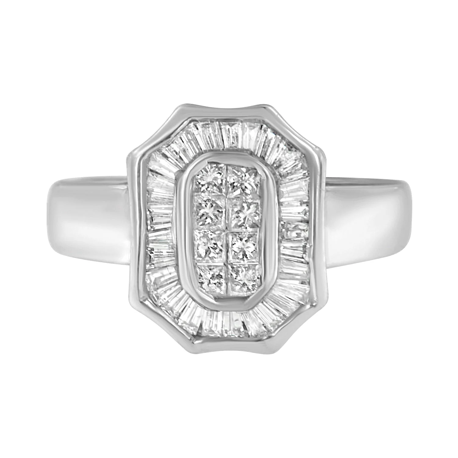 14K White Gold 1.00 Cttw Baguette and Princess-Cut Diamond Cocktail Art Deco Style Ring (H-I Color, SI1-SI2 Clarity) - Size 7 - Image 5