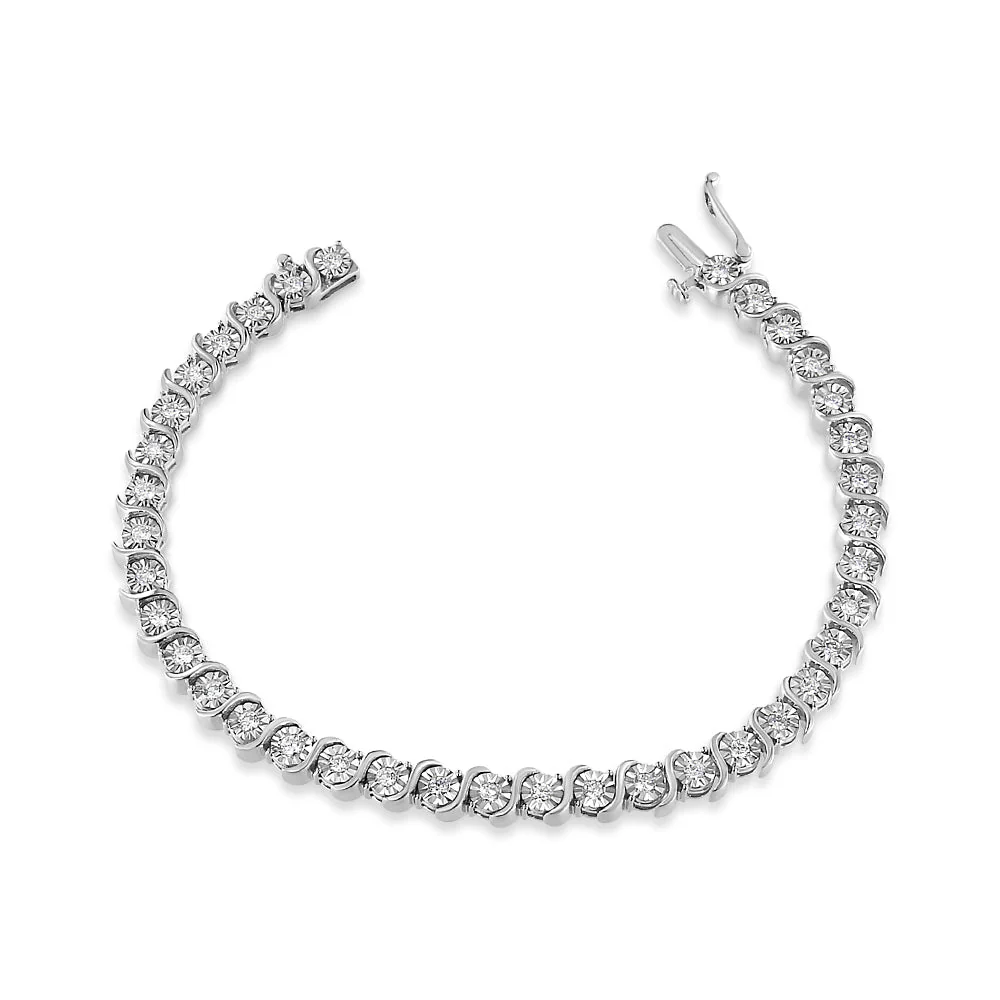 14K White Gold 1.00 Cttw Lab Grown Diamond Round Miracle Plate and "S" Link Tennis Bracelet (F-G Color, VS2-SI1 Clarity) Size 7" - Image 2