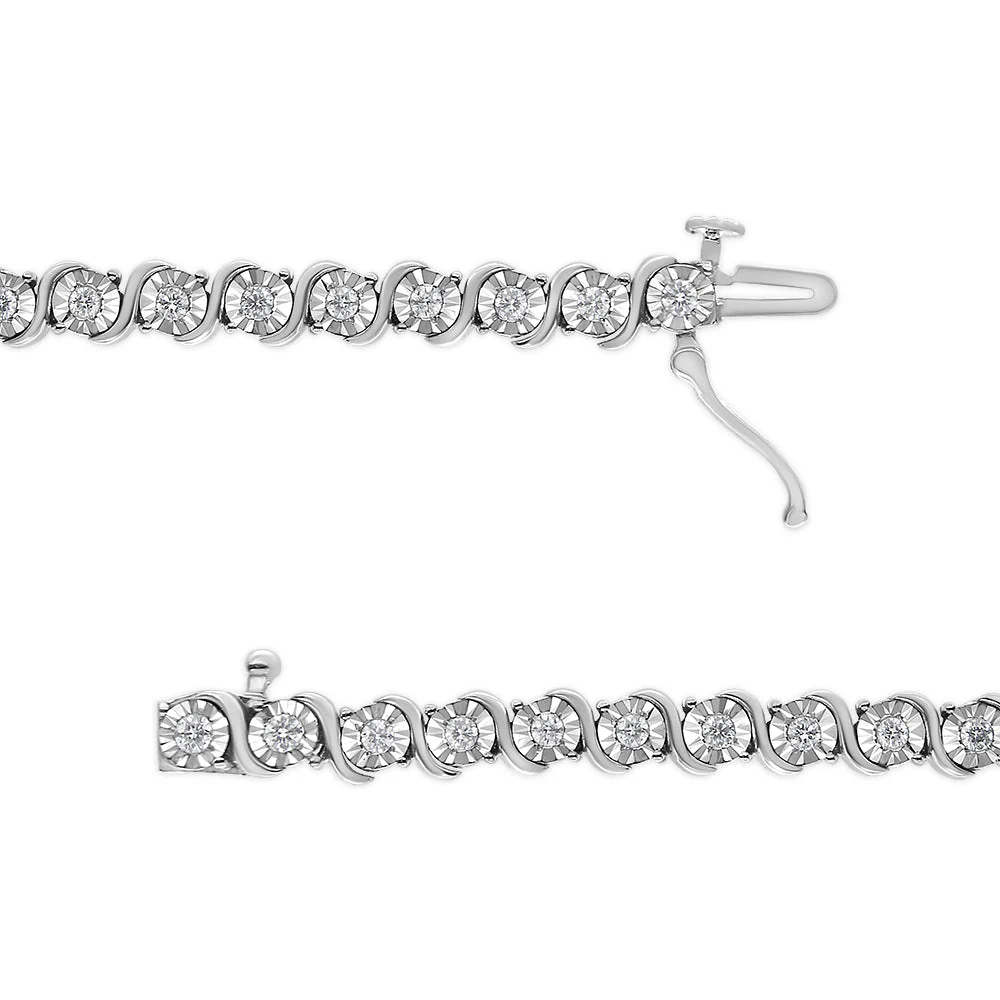 14K White Gold 1.00 Cttw Lab Grown Diamond Round Miracle Plate and "S" Link Tennis Bracelet (F-G Color, VS2-SI1 Clarity) Size 7" - Image 3