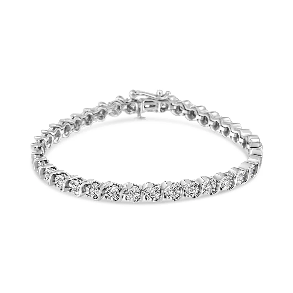 14K White Gold 1.00 Cttw Lab Grown Diamond Round Miracle Plate and "S" Link Tennis Bracelet (F-G Color, VS2-SI1 Clarity) Size 7" - Image 5