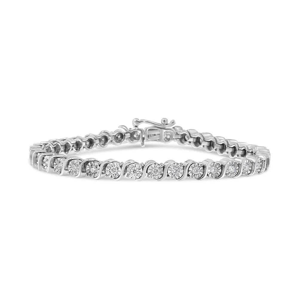 14K White Gold 1.00 Cttw Lab Grown Diamond Round Miracle Plate and "S" Link Tennis Bracelet (F-G Color, VS2-SI1 Clarity) Size 7" - Image 6