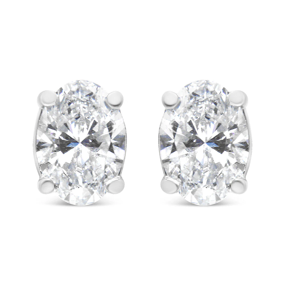 14K White Gold 1.00 Cttw Lab Grown Oval Solitaire Diamond Stud Earrings (F-G Color, VS2-SI1 Clarity) - Image 5