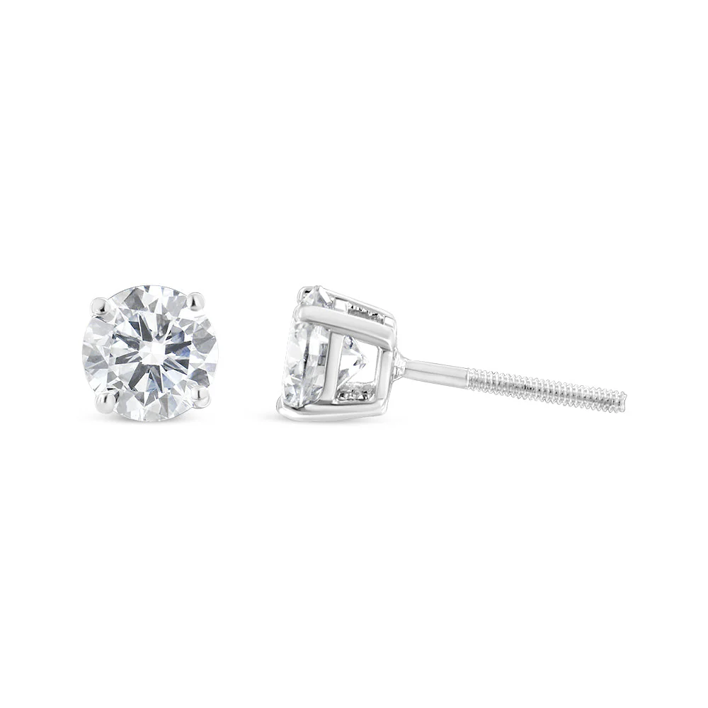14K White Gold 1.00 Cttw Round Brilliant-Cut Diamond Classic 4-Prong Stud Earrings with Screw Backs (H-I Color, I1-I2 Clarity) - Image 3