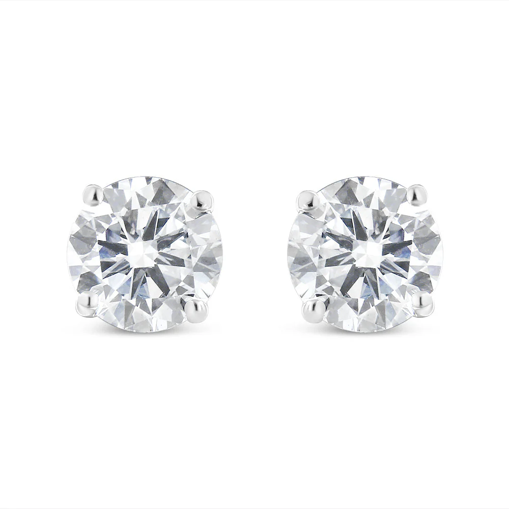 14K White Gold 1.00 Cttw Round Brilliant-Cut Diamond Classic 4-Prong Stud Earrings with Screw Backs (H-I Color, I1-I2 Clarity) - Image 4