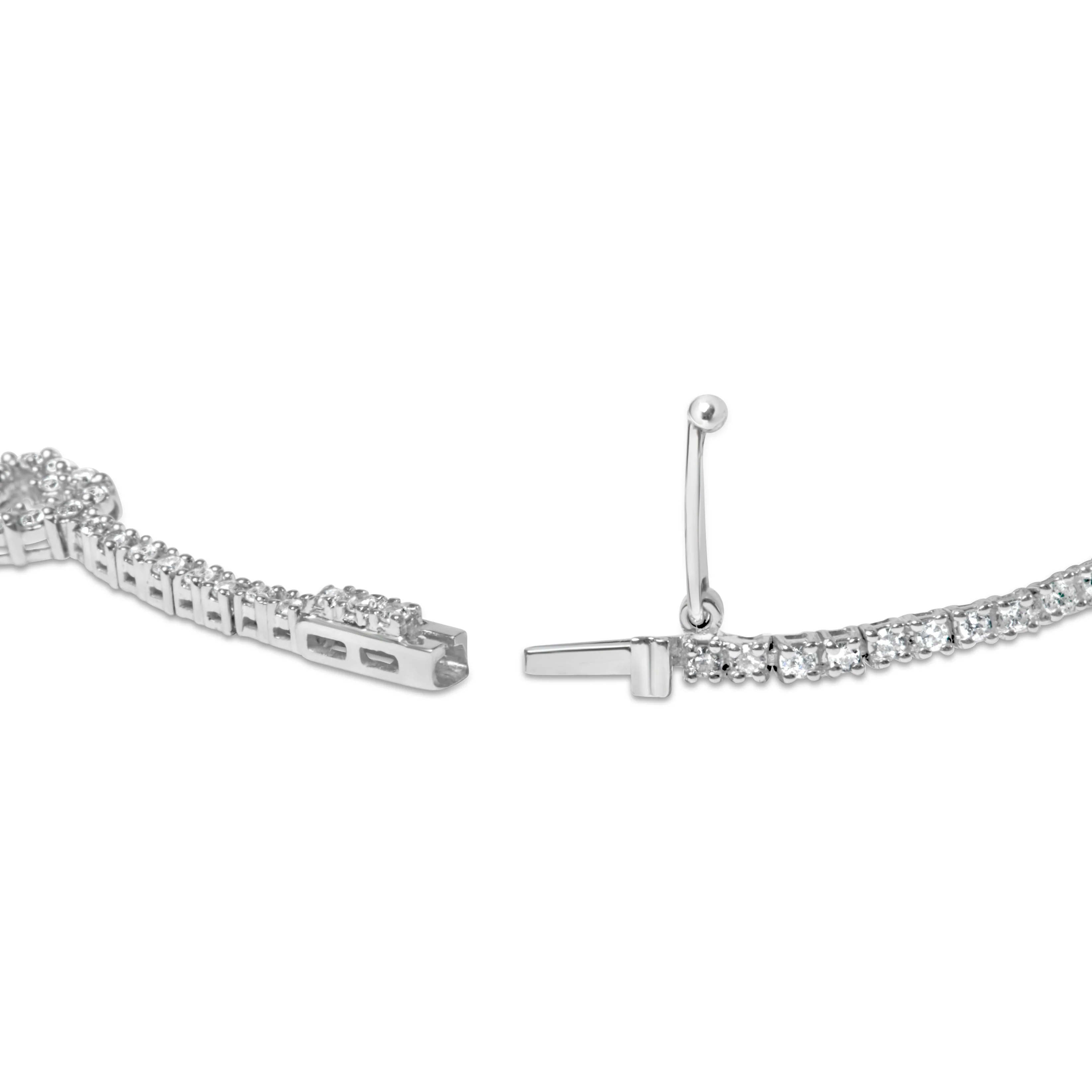 14K White Gold 1 1/2 Cttw Diamond Heart Station Strand Bracelet (H-I Color, I1-I2 Clarity) - 7.5 Inches - Image 2