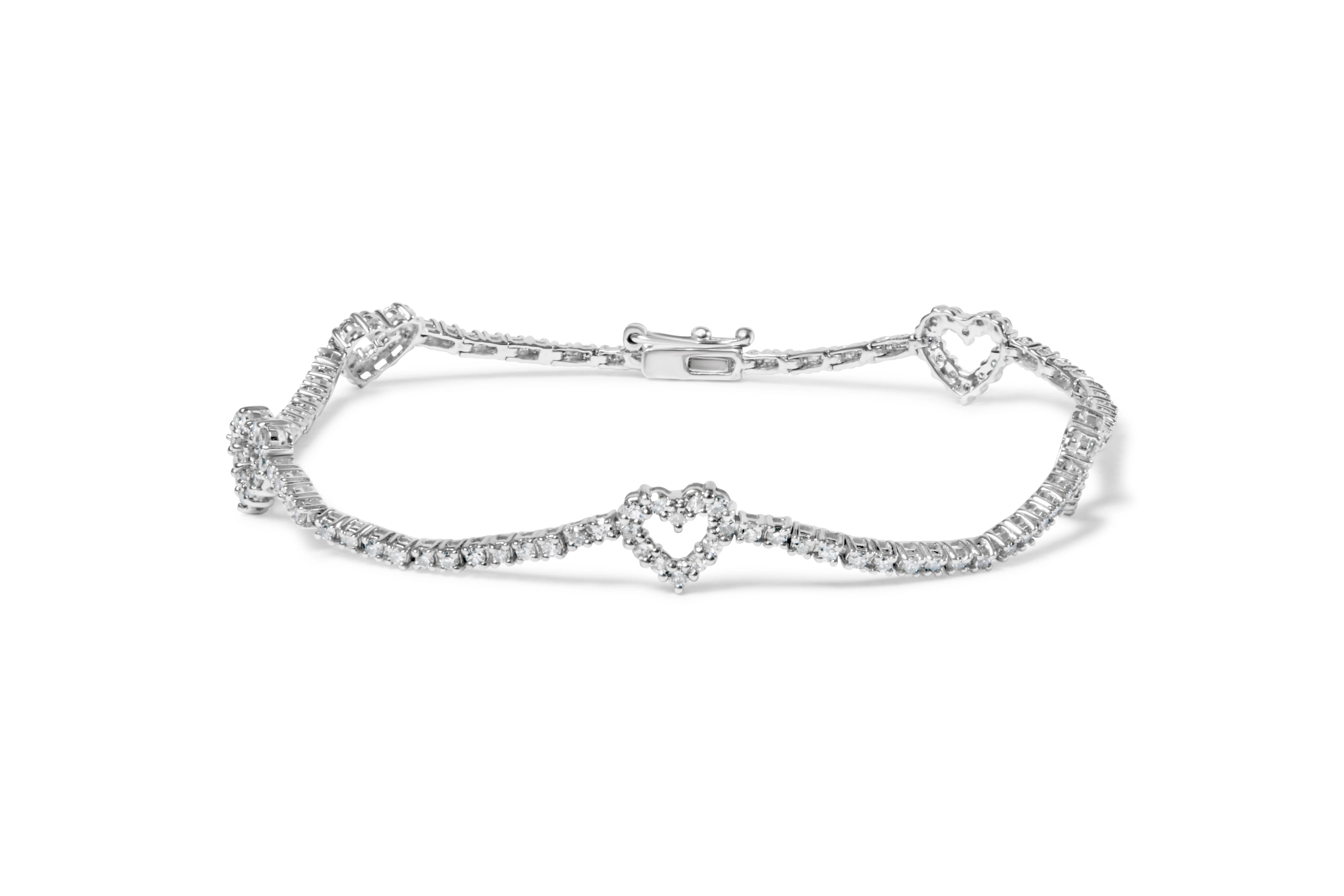 14K White Gold 1 1/2 Cttw Diamond Heart Station Strand Bracelet (H-I Color, I1-I2 Clarity) - 7.5 Inches - Image 5