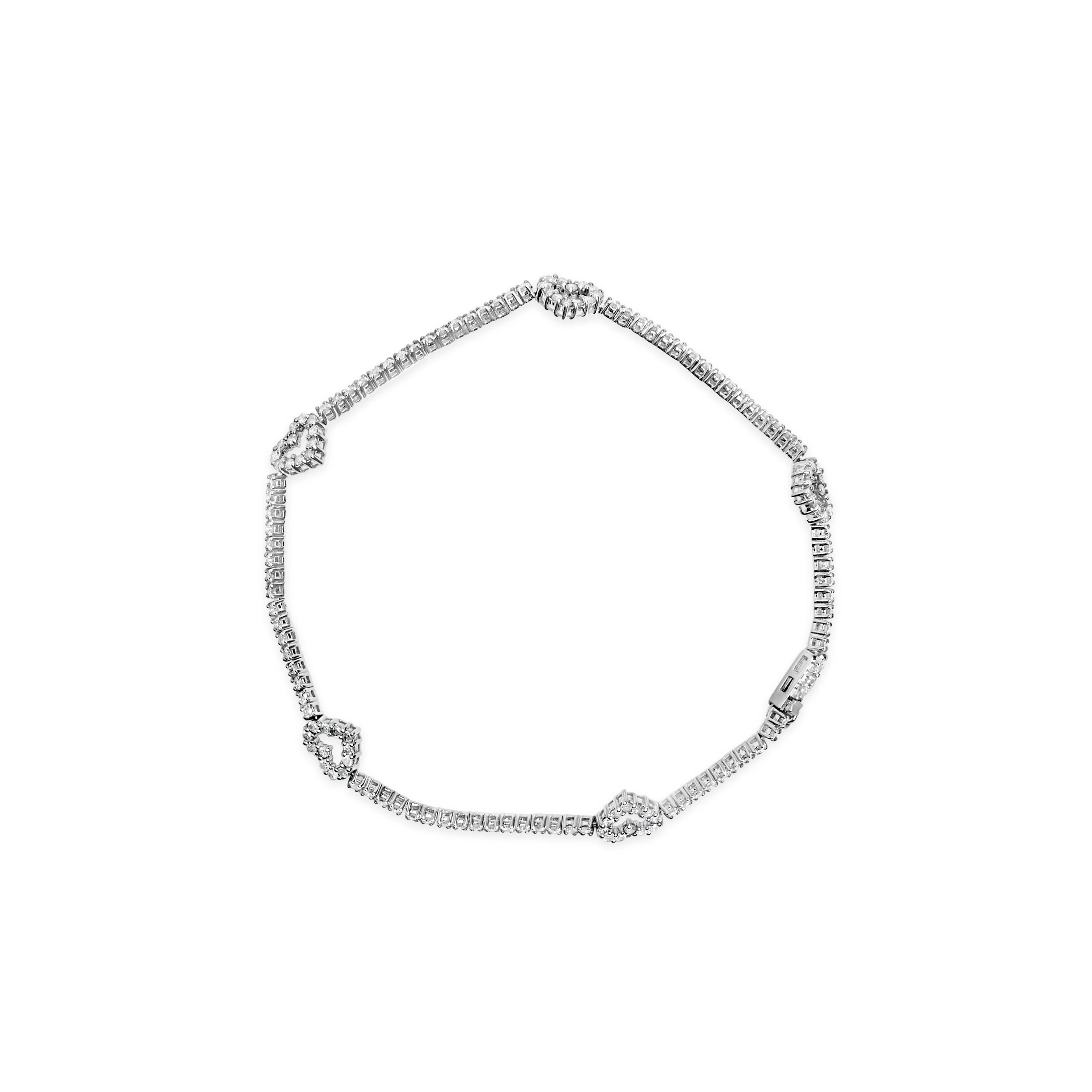 14K White Gold 1 1/2 Cttw Diamond Heart Station Strand Bracelet (H-I Color, I1-I2 Clarity) - 7.5 Inches - Image 7