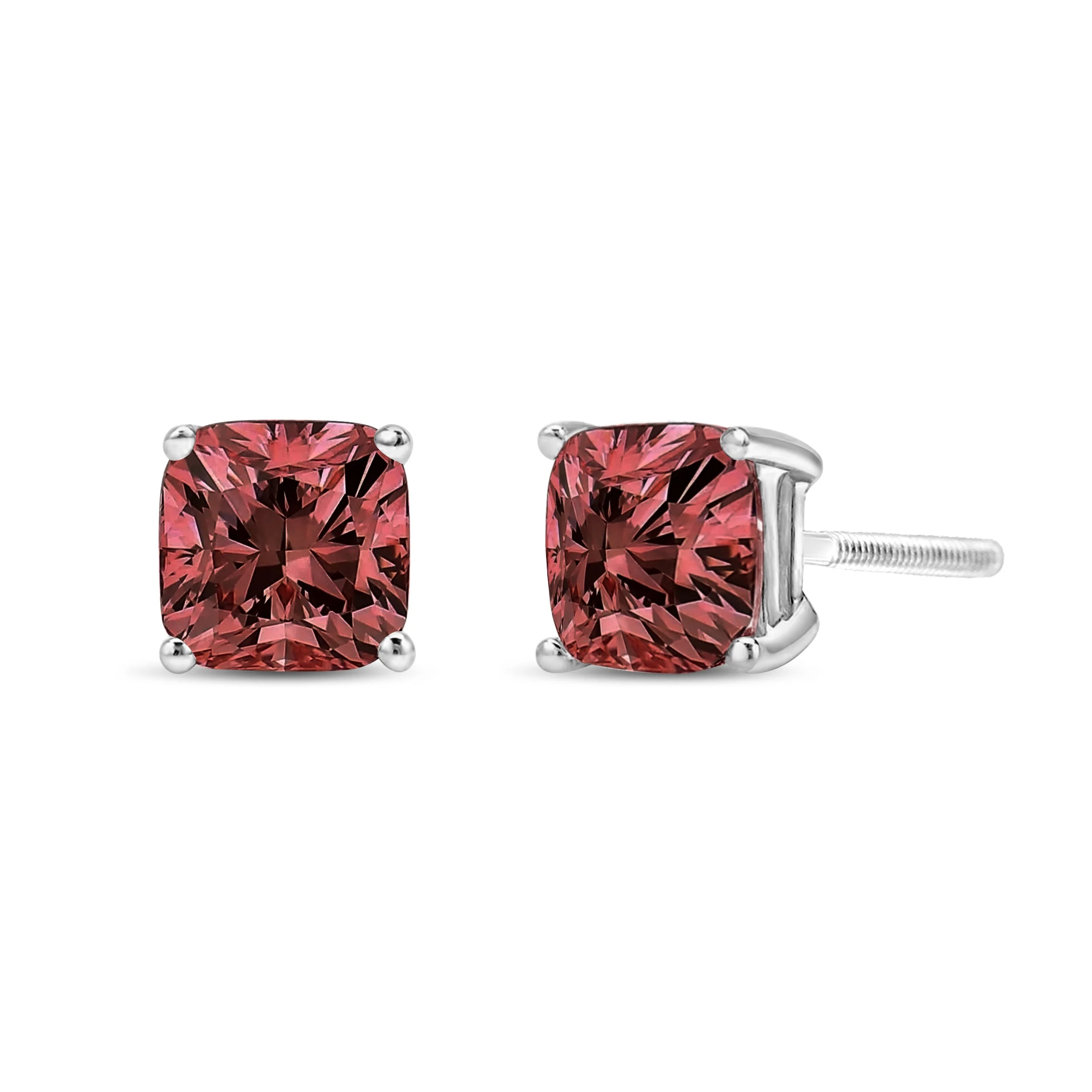 14K White Gold 1 1/2 Cttw Lab Grown Pink Cushion 4-Prong Set Classic Diamond Solitaire Stud Earrings (Pink Color, VS1-VS2 Clarity) - Image 5