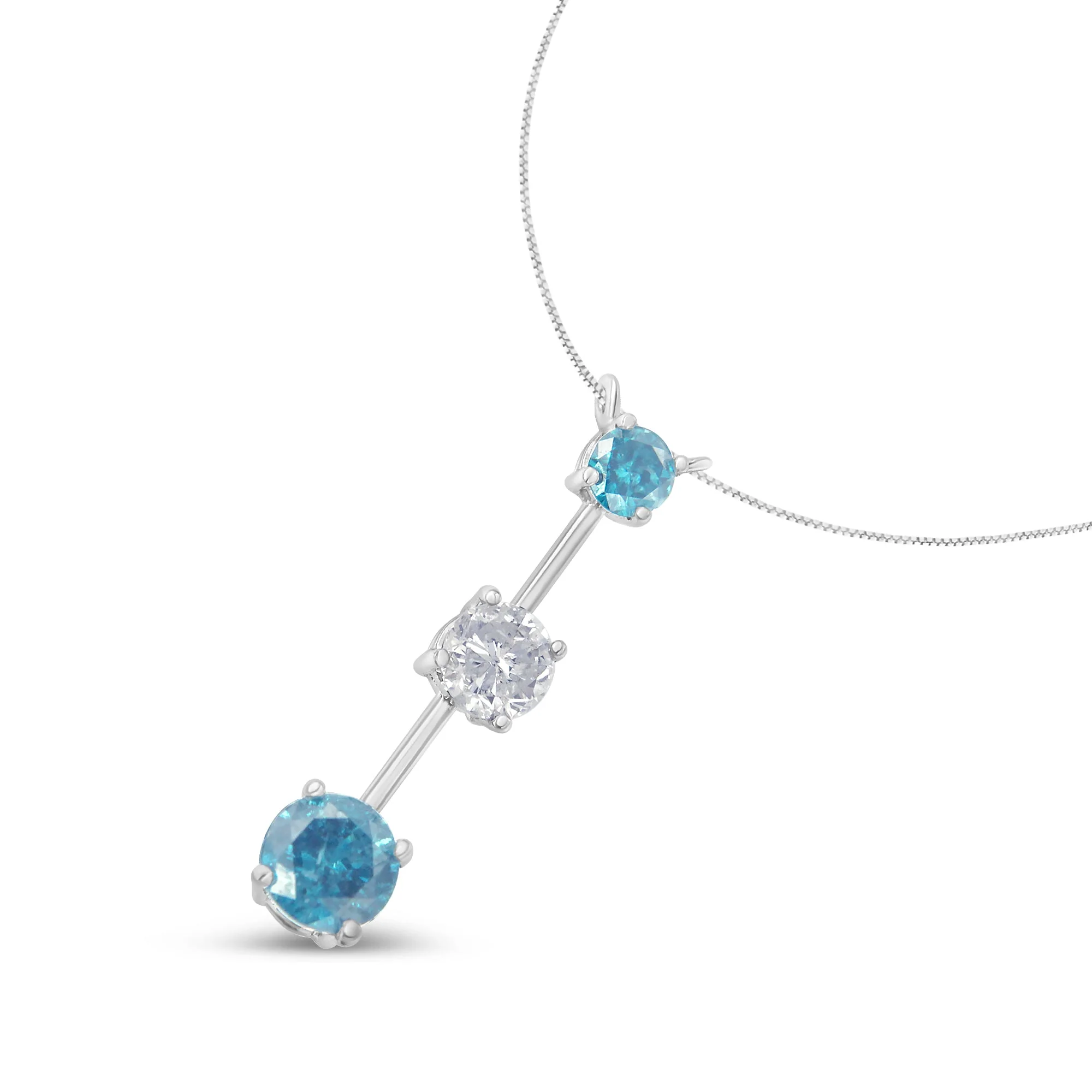 14K White Gold 1 1/2 cttw White and Treated Blue Diamond Pendant Necklace (H-I, I1-I2) - Image 3