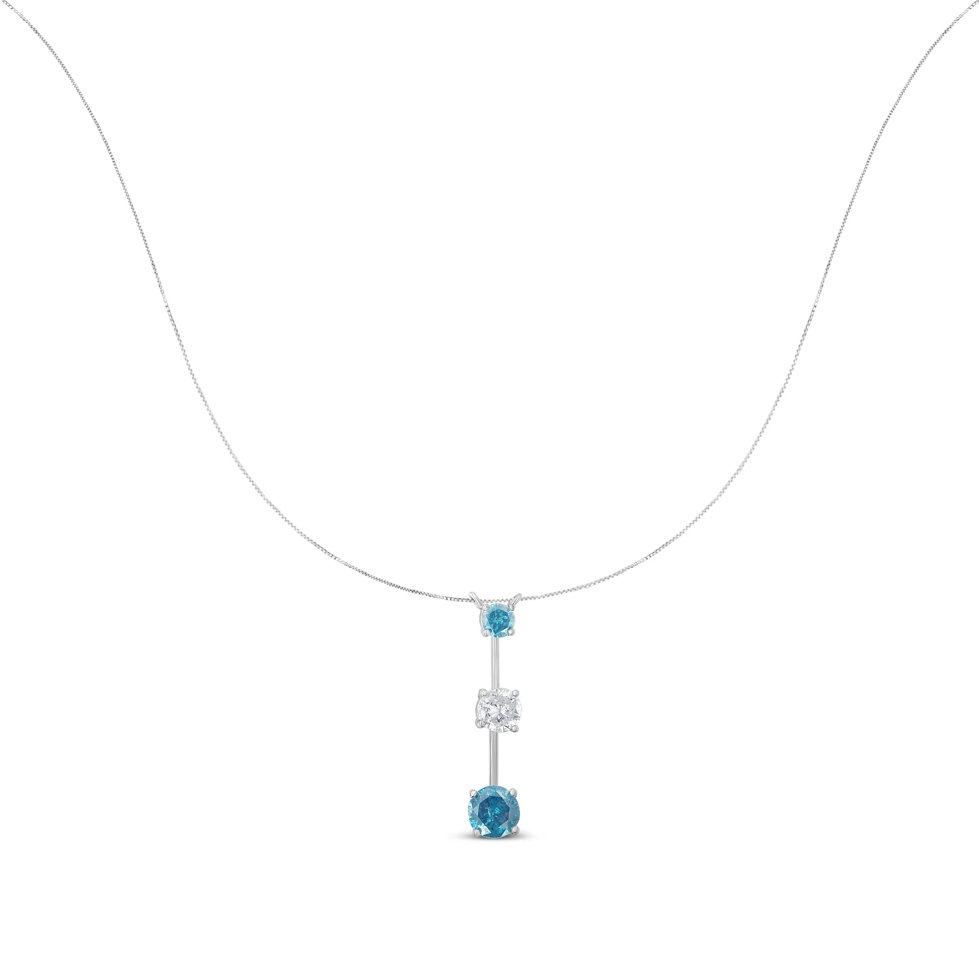 14K White Gold 1 1/2 cttw White and Treated Blue Diamond Pendant Necklace (H-I, I1-I2) - Image 6