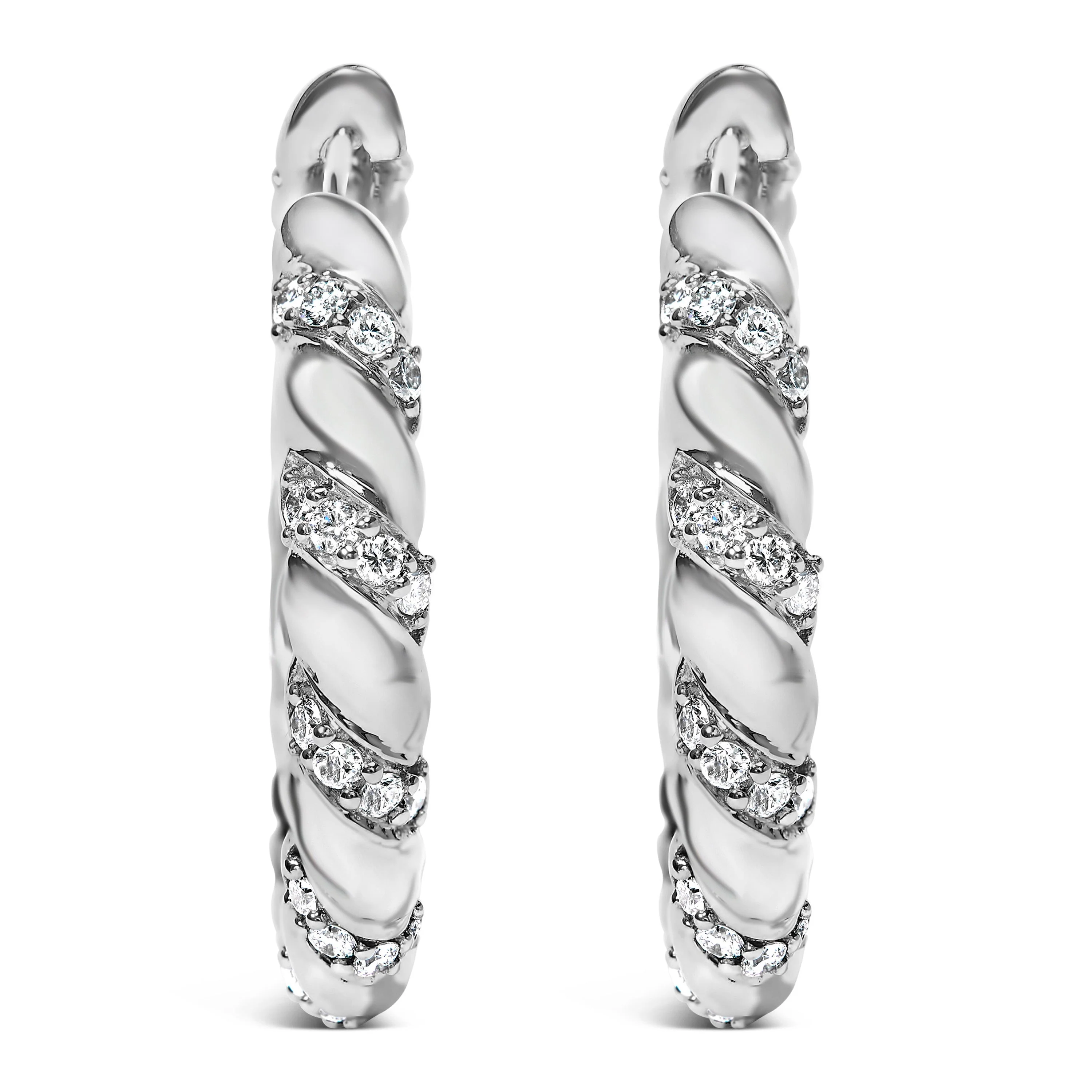 14K White Gold 1 1/5 Cttw Lab Grown Diamond Swirl Design 1" Inch Hoop Earrings (F-G Color, VS1-VS2 Clarity) - Image 5