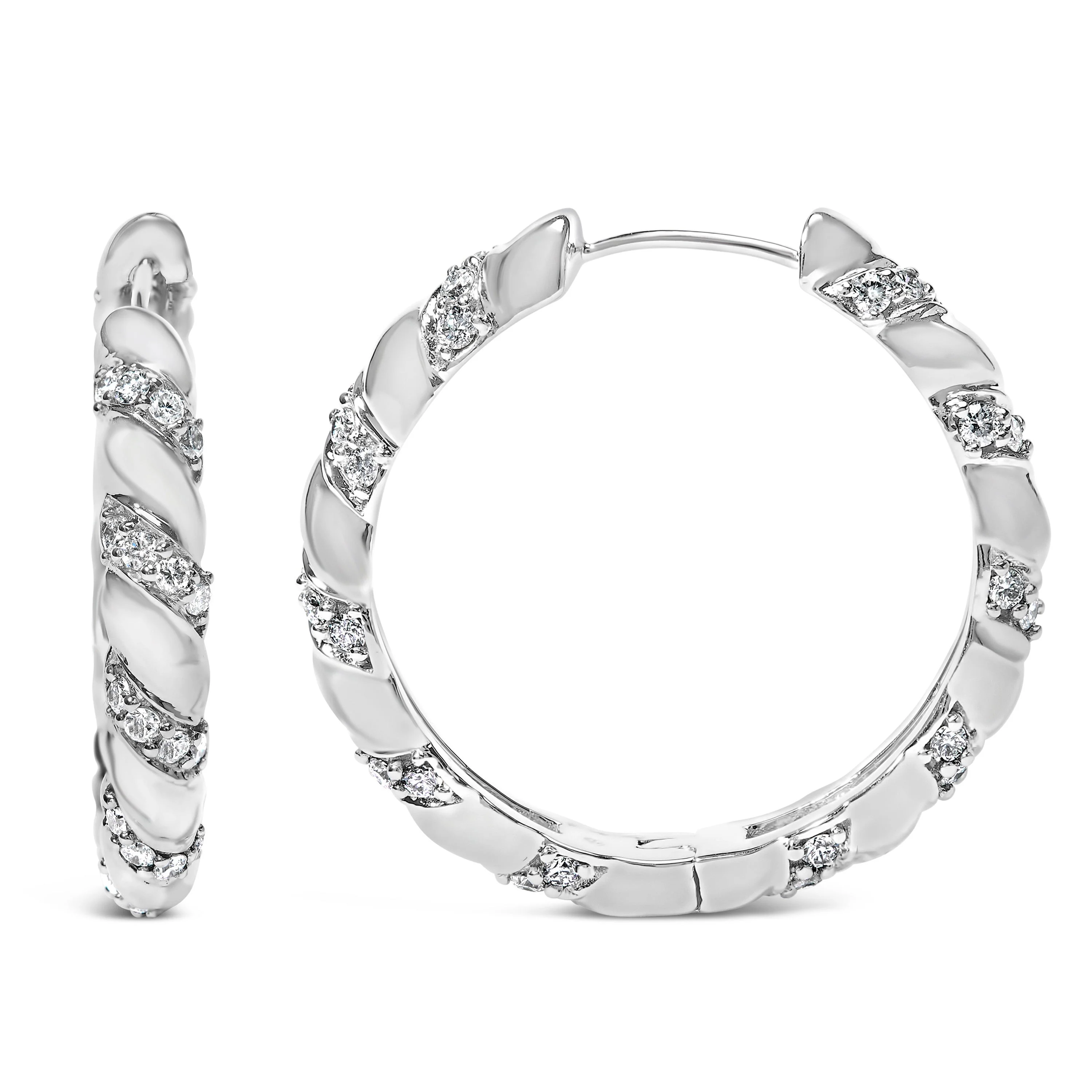 14K White Gold 1 1/5 Cttw Lab Grown Diamond Swirl Design 1" Inch Hoop Earrings (F-G Color, VS1-VS2 Clarity) - Image 6