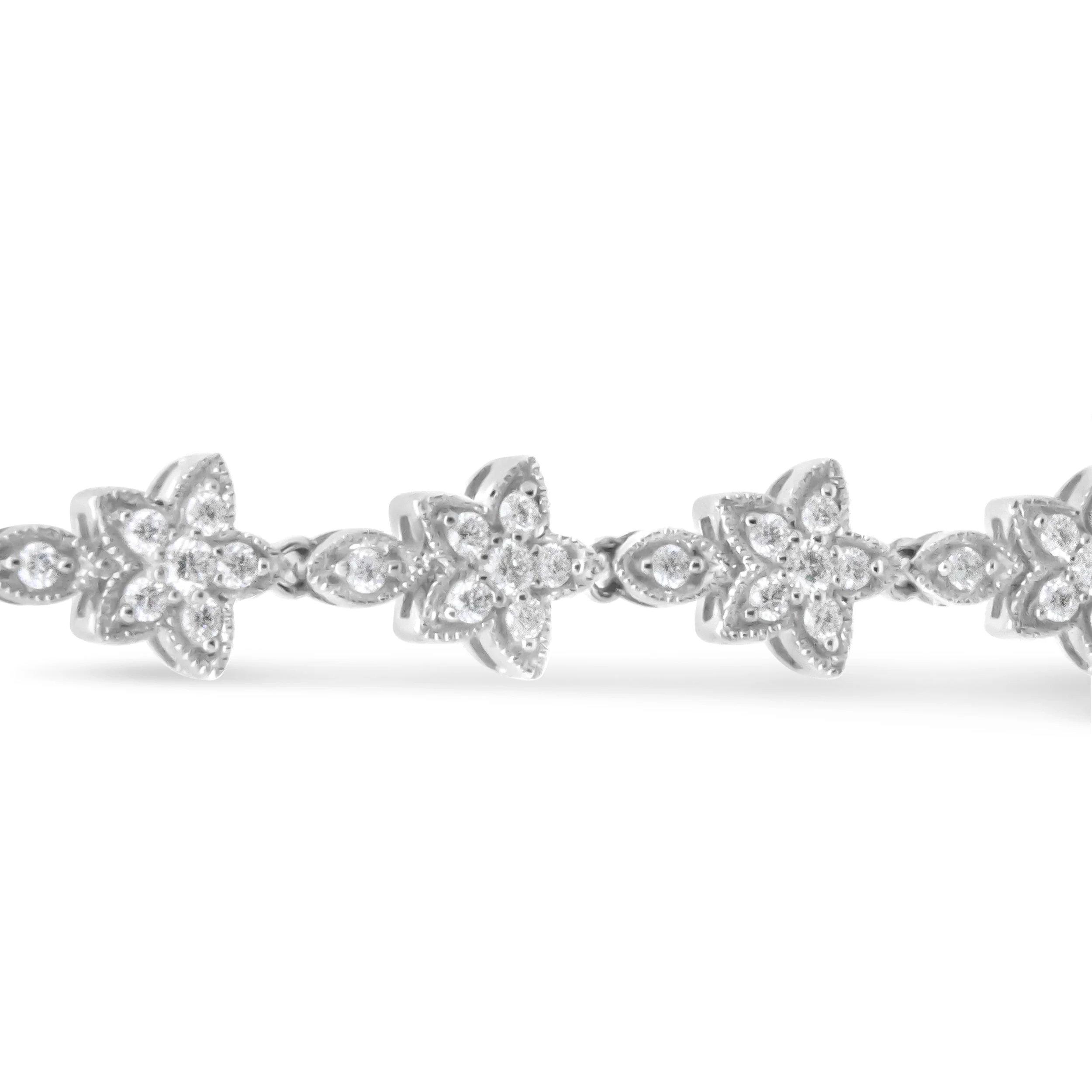 14K White Gold 1 1/5 Cttw Round Diamond Flower Blossom Link Bracelet (H-I Color, SI1-SI2 Clarity) - Size 7" - Image 12