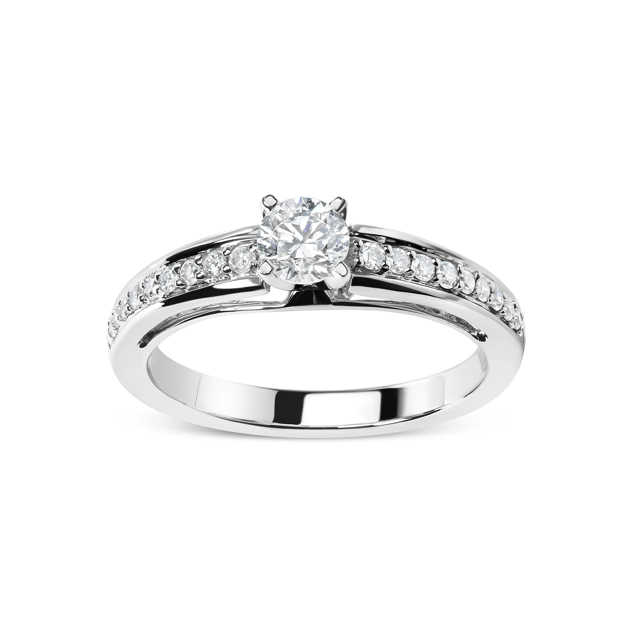 14K White Gold 1/2 Cttw Diamond Solitaire Pave Set Engagement Ring (G-H Color, VS2-SI1 Clarity) - Size 7 - Image 4
