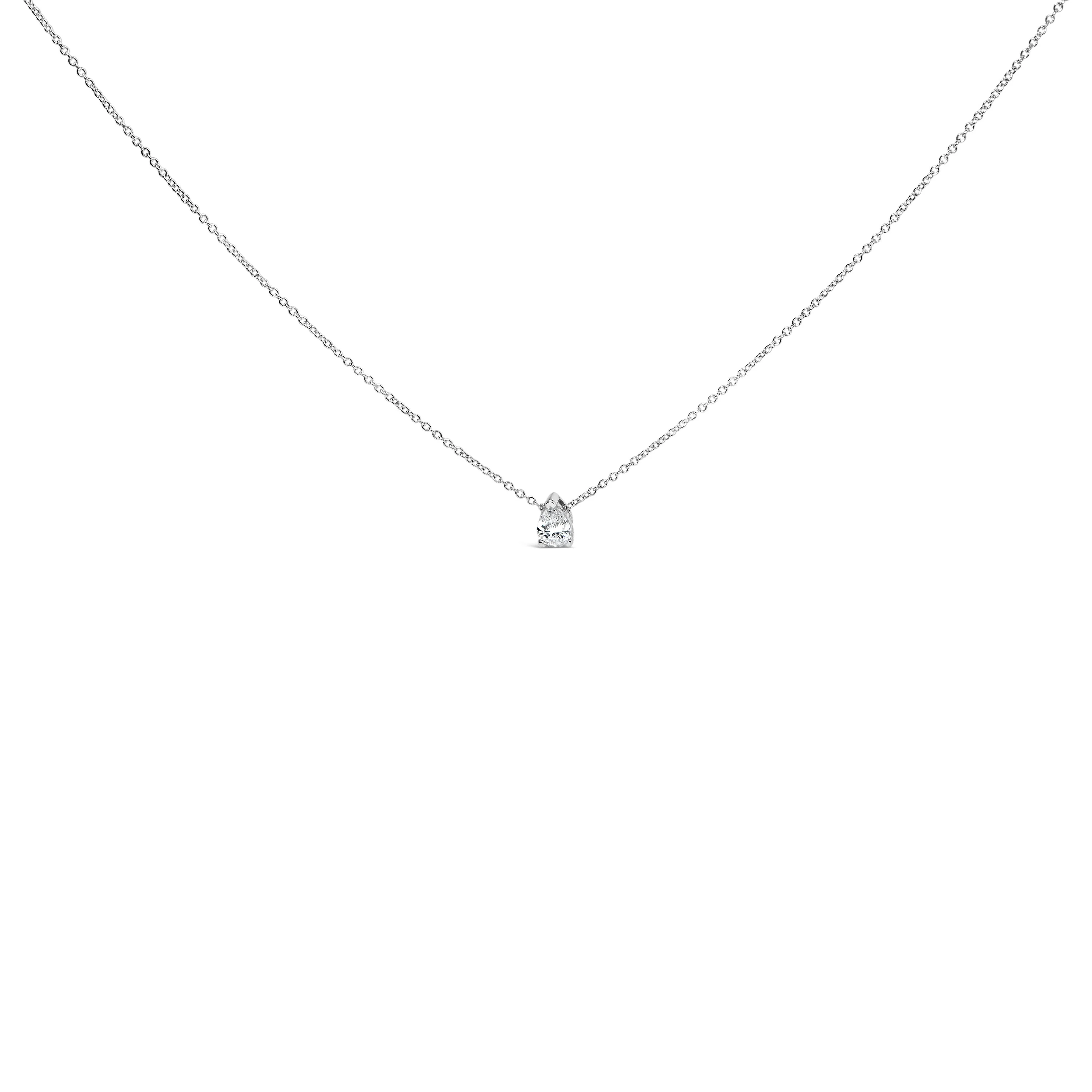 14K White Gold 1/2 Cttw Pear Shape Lab-Grown Diamond 3-Prong Solitaire Pendant Necklace 18 Inch (F-G Color, VS2-SI1 Clarity) - Image 2
