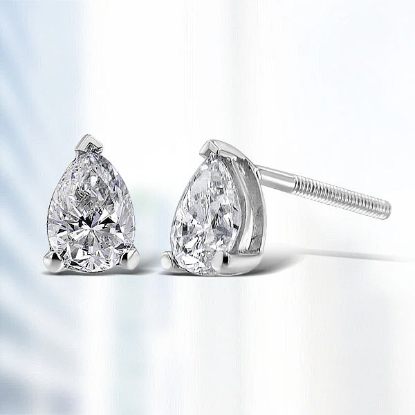 14K White Gold 1/2 Cttw Pear Shape Solitaire Lab Grown Diamond Stud Earrings (F-G Color, VS2-SI1 Clarity) - Image 4