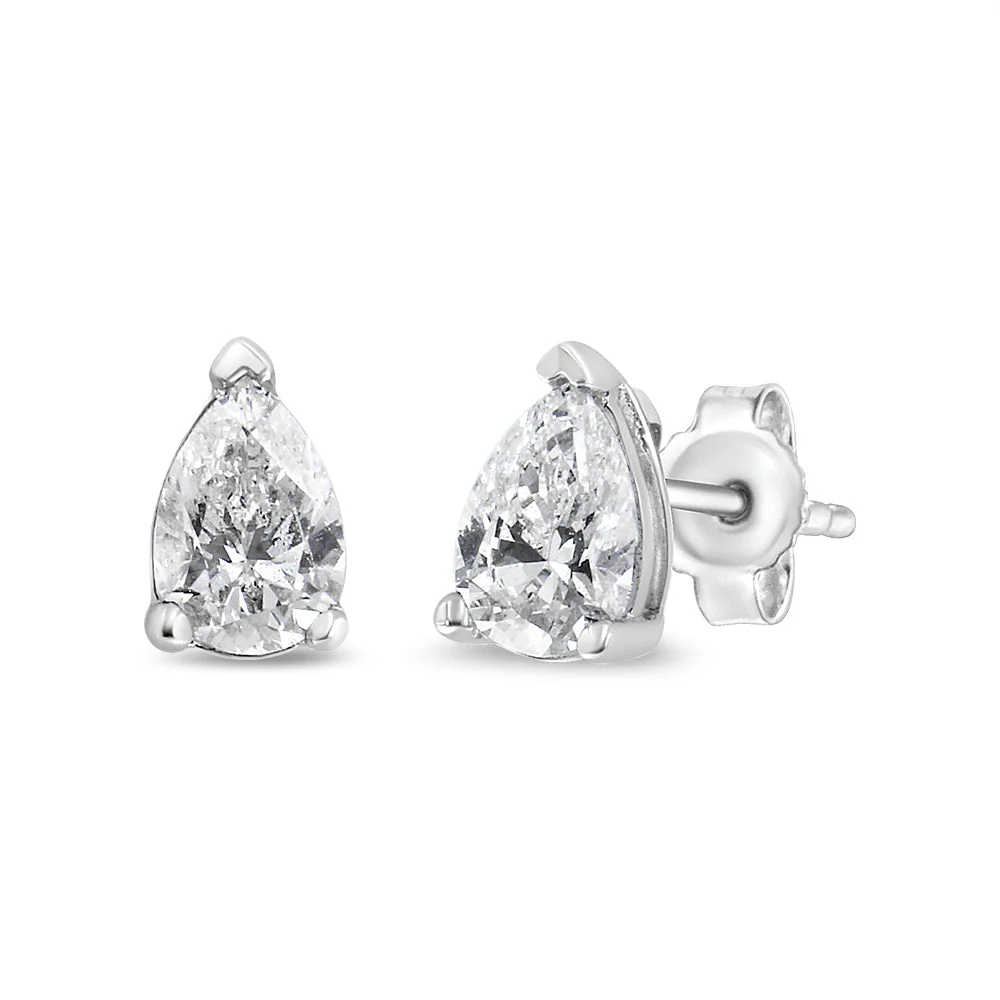 14K White Gold 1/2 Cttw Pear Shape Solitaire Lab Grown Diamond Stud Earrings (F-G Color, VS2-SI1 Clarity) - Image 9