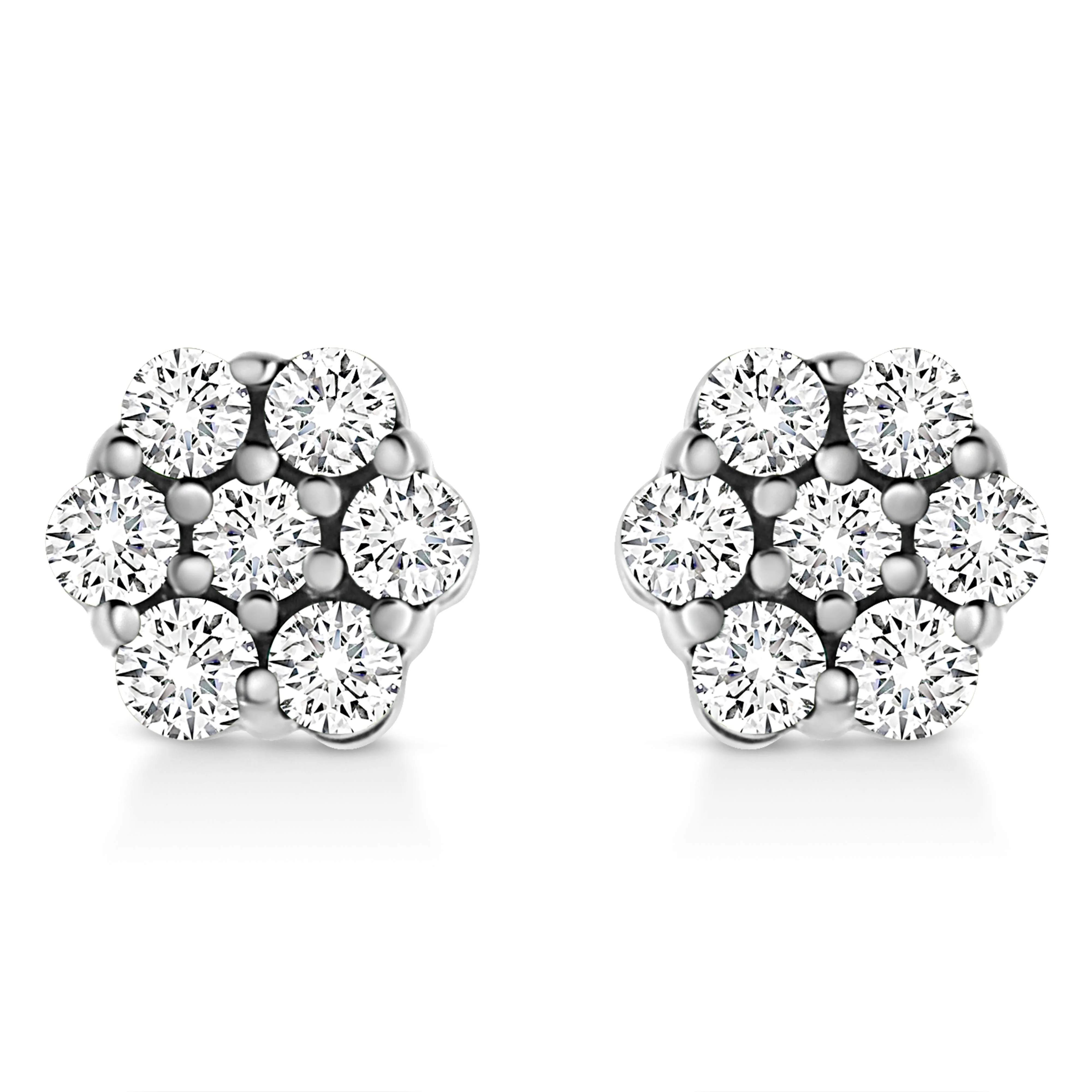 14K White Gold 1/2 Cttw Prong Set Round-Cut Diamond Flower Stud Earring (H-I Color, I1-I2 Clarity)