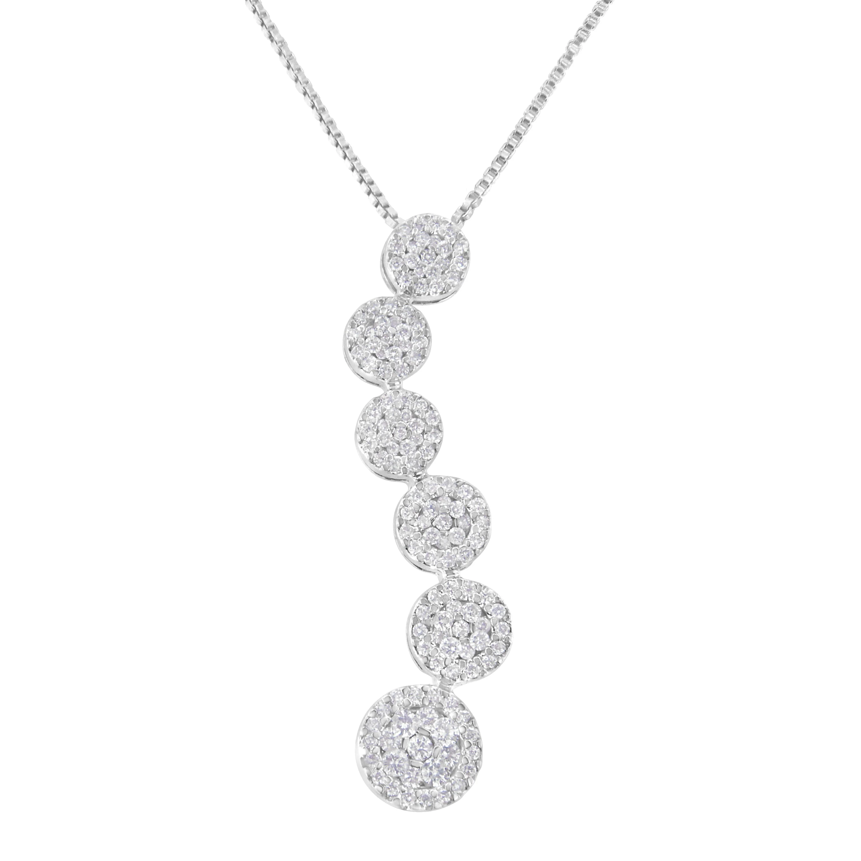 14K White Gold 1 cttw Diamond Cluster Journey Pendant Necklace (H-I, I1-I2) - Image 4