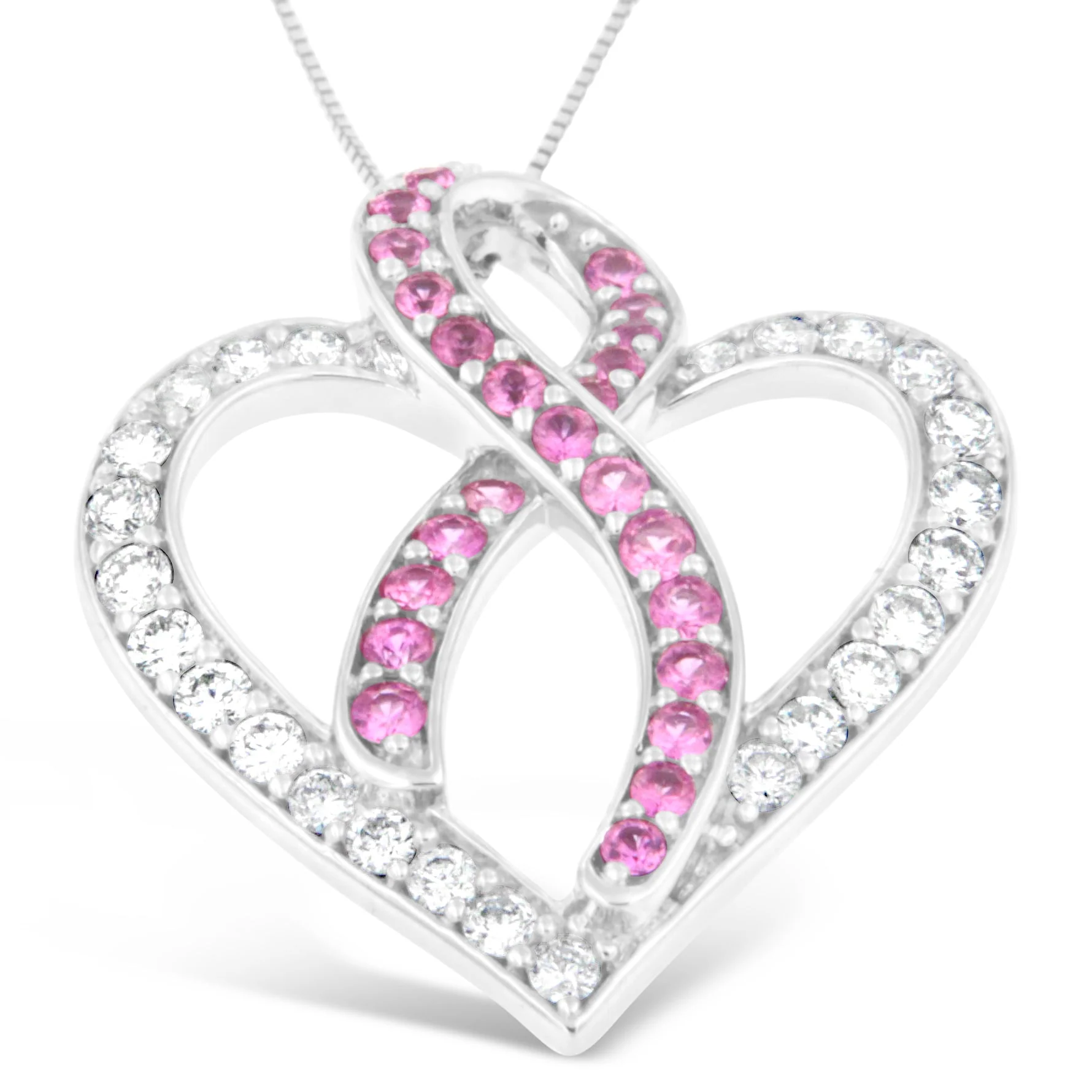 14K White Gold 1ct. TGW Diamond And Pink Sapphire Gemstone Pendant Necklace (G-H, SI2-I1) - Image 2