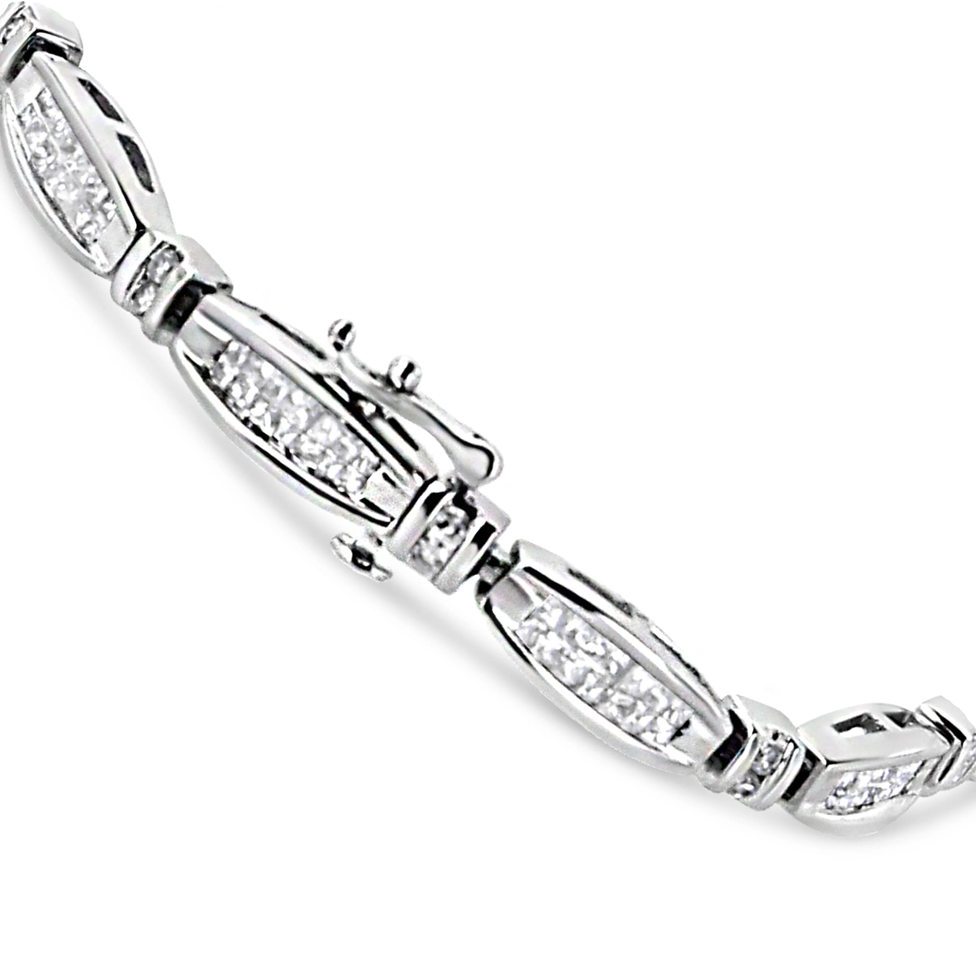 14K White Gold 2.0 Cttw Princess and Round Diamond Bar and Link Bracelet (I-J Color, I1-I2 Clarity) - 7.25" Inches - Image 6