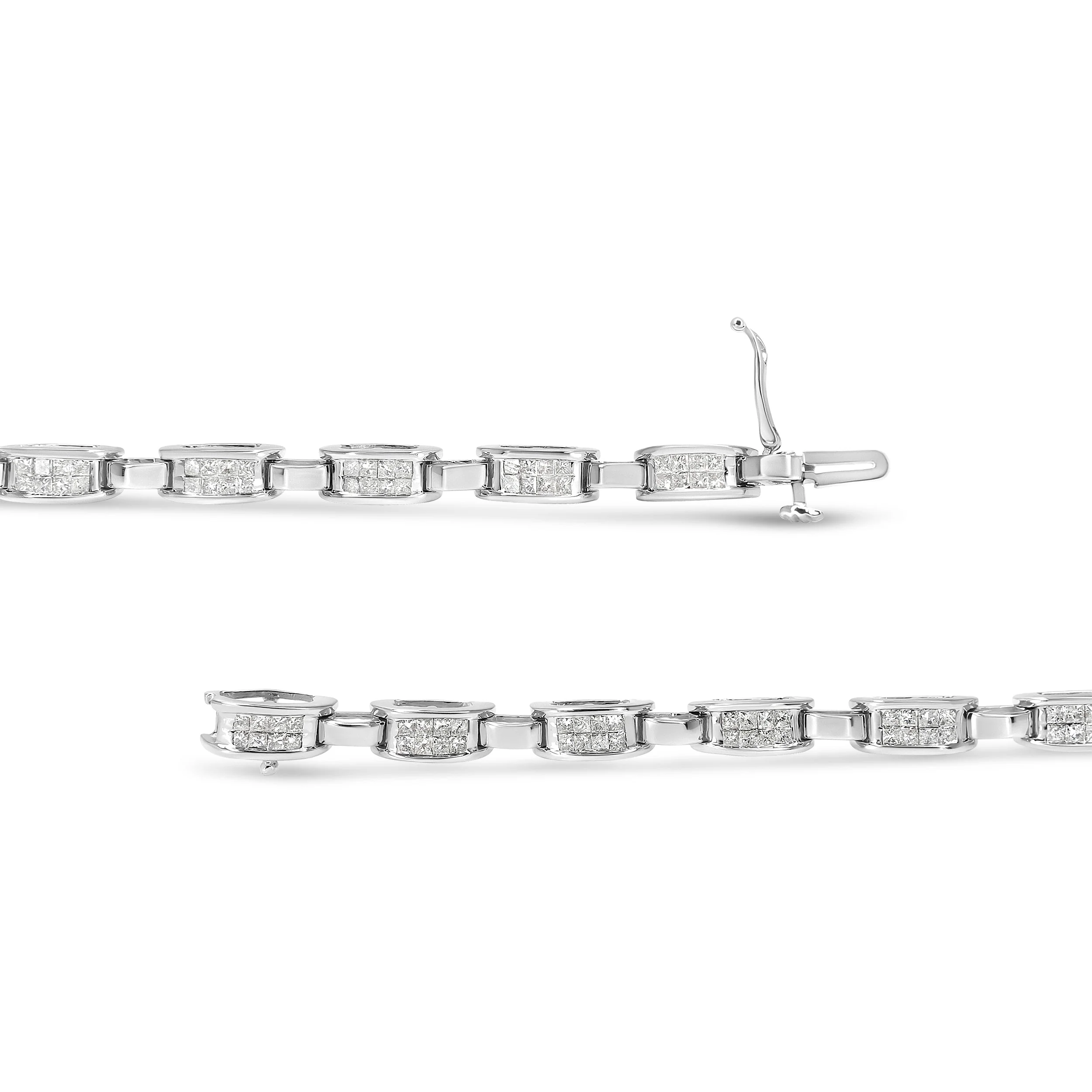14K White Gold 2.0 Cttw Princess Cut Invisible Set Diamond Rectangular Link Bracelet (I-J Color, I1-I2 Clarity) - 7.25" - Image 3