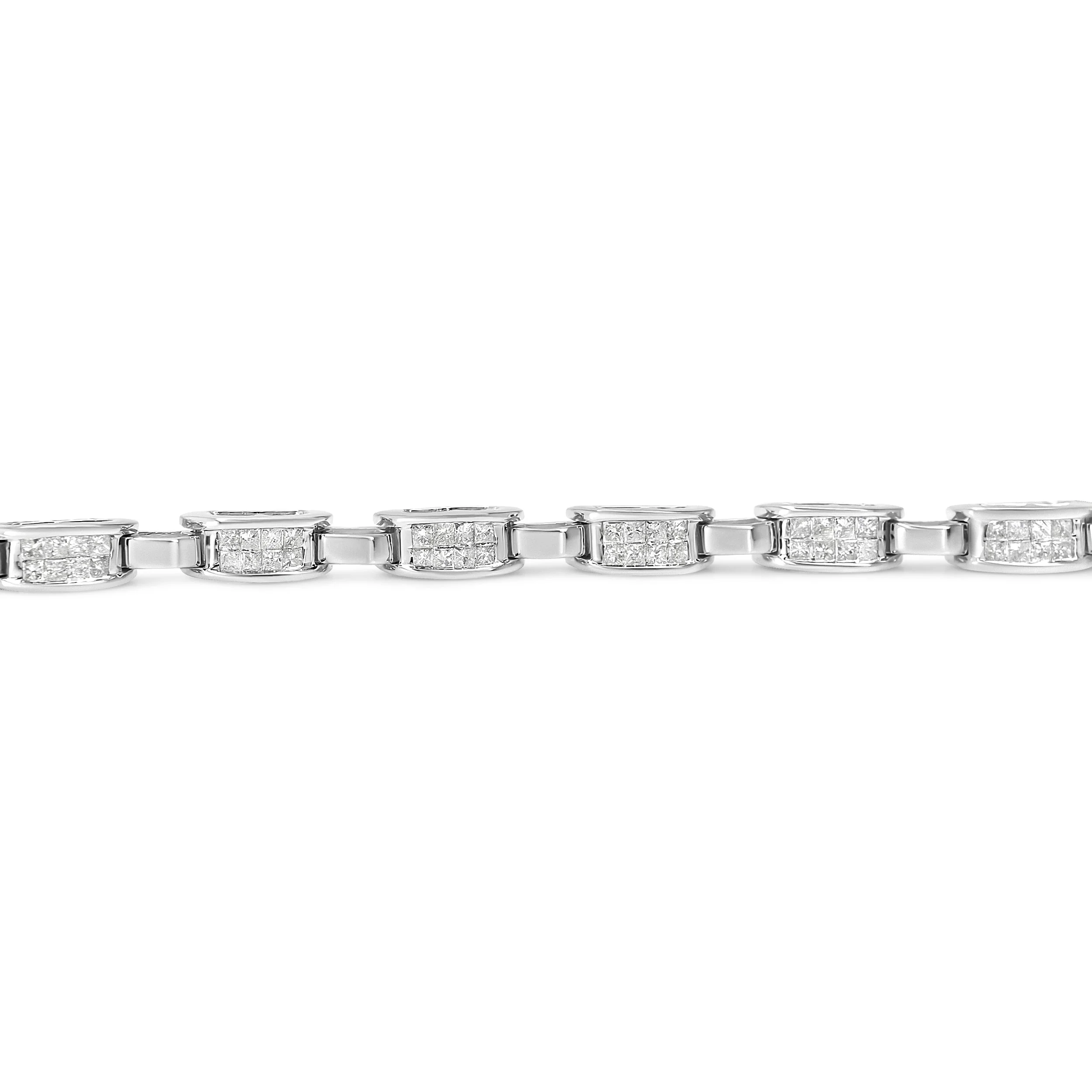 14K White Gold 2.0 Cttw Princess Cut Invisible Set Diamond Rectangular Link Bracelet (I-J Color, I1-I2 Clarity) - 7.25" - Image 4