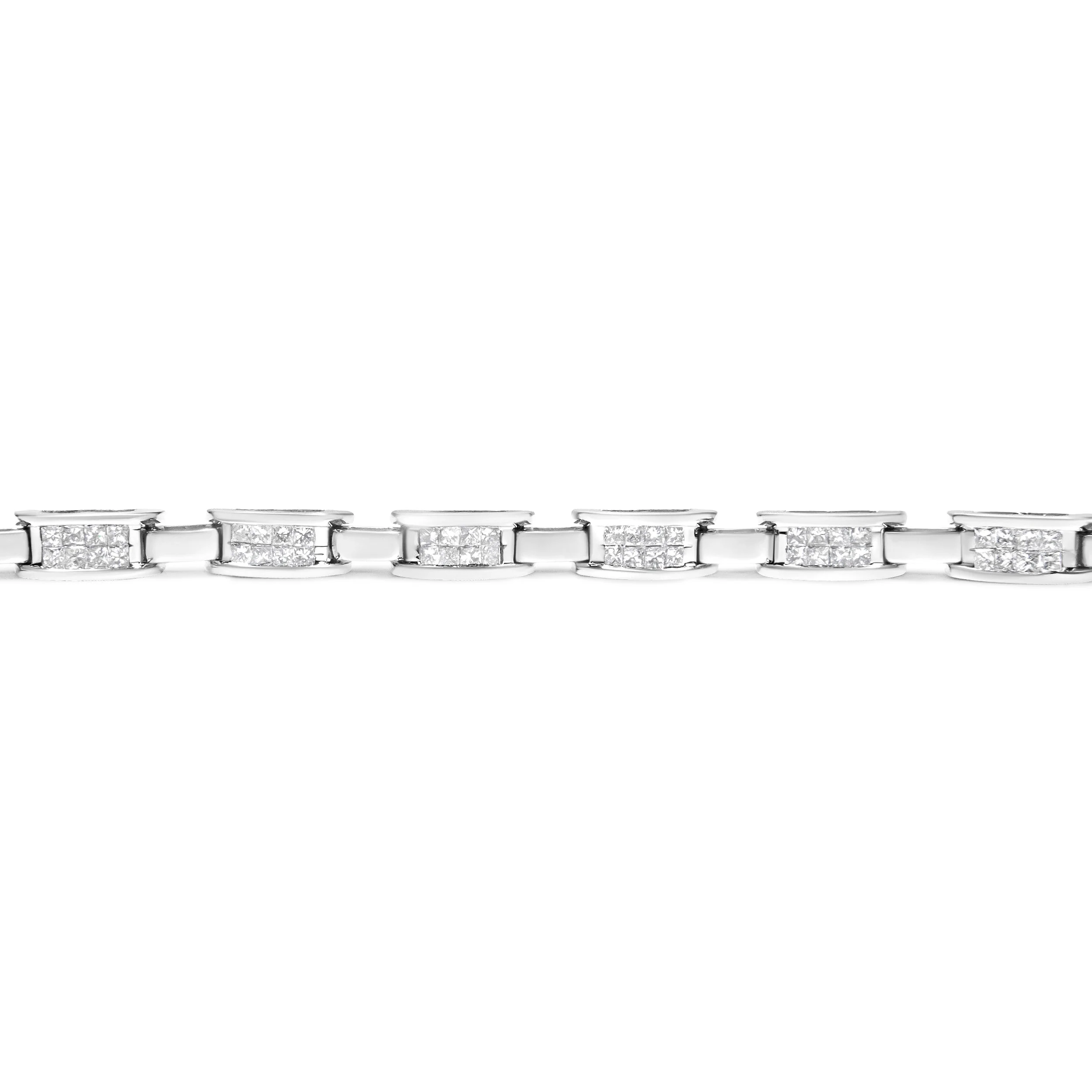 14K White Gold 2.0 Cttw Princess Cut Invisible Set Diamond Rectangular Link Bracelet (I-J Color, I1-I2 Clarity) - 7.25" - Image 9