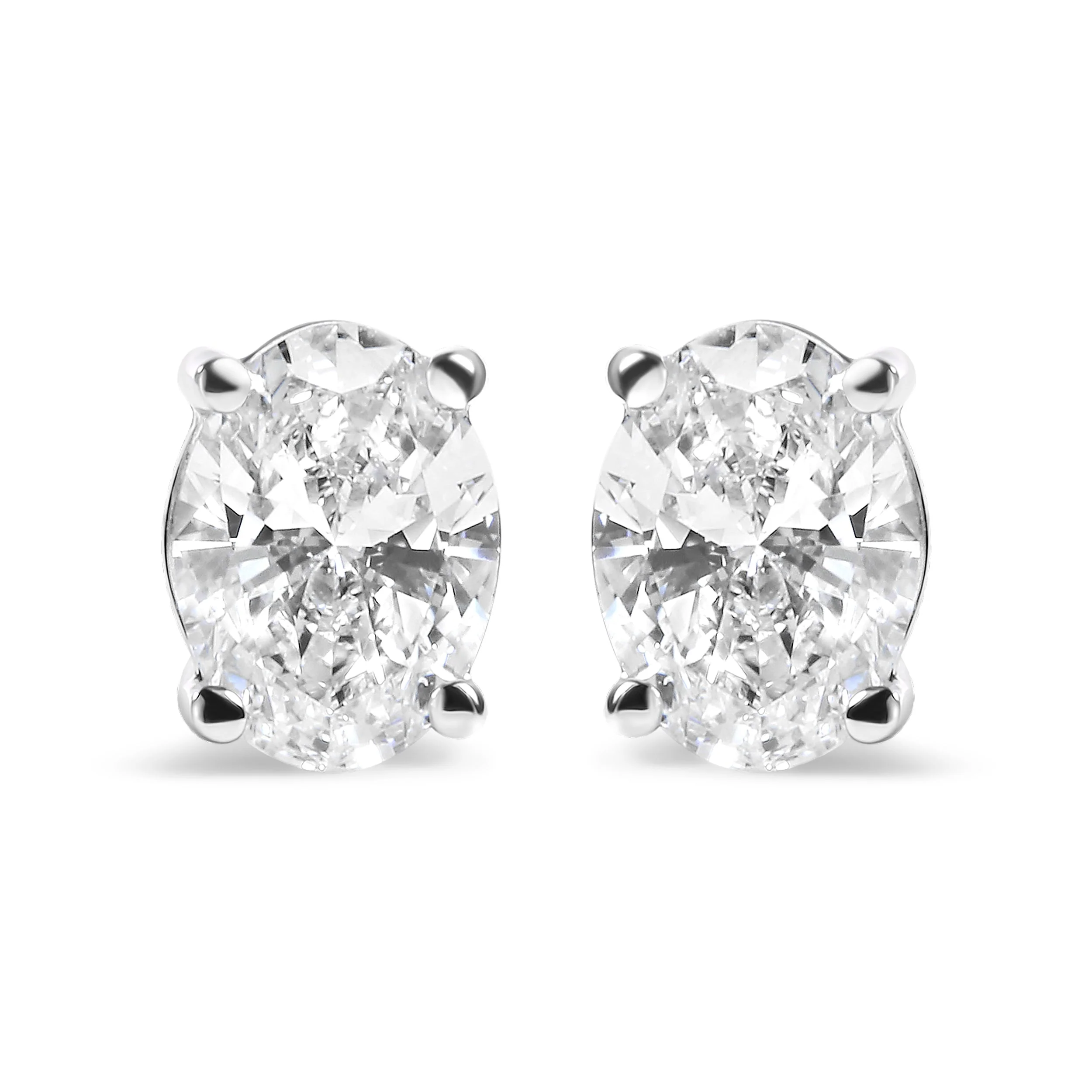 14K White Gold 2.0 Cttw Prong Set Lab Grown Oval Diamond Solitaire Stud Earring (F-G Color, VS1-VS2 Clarity)
