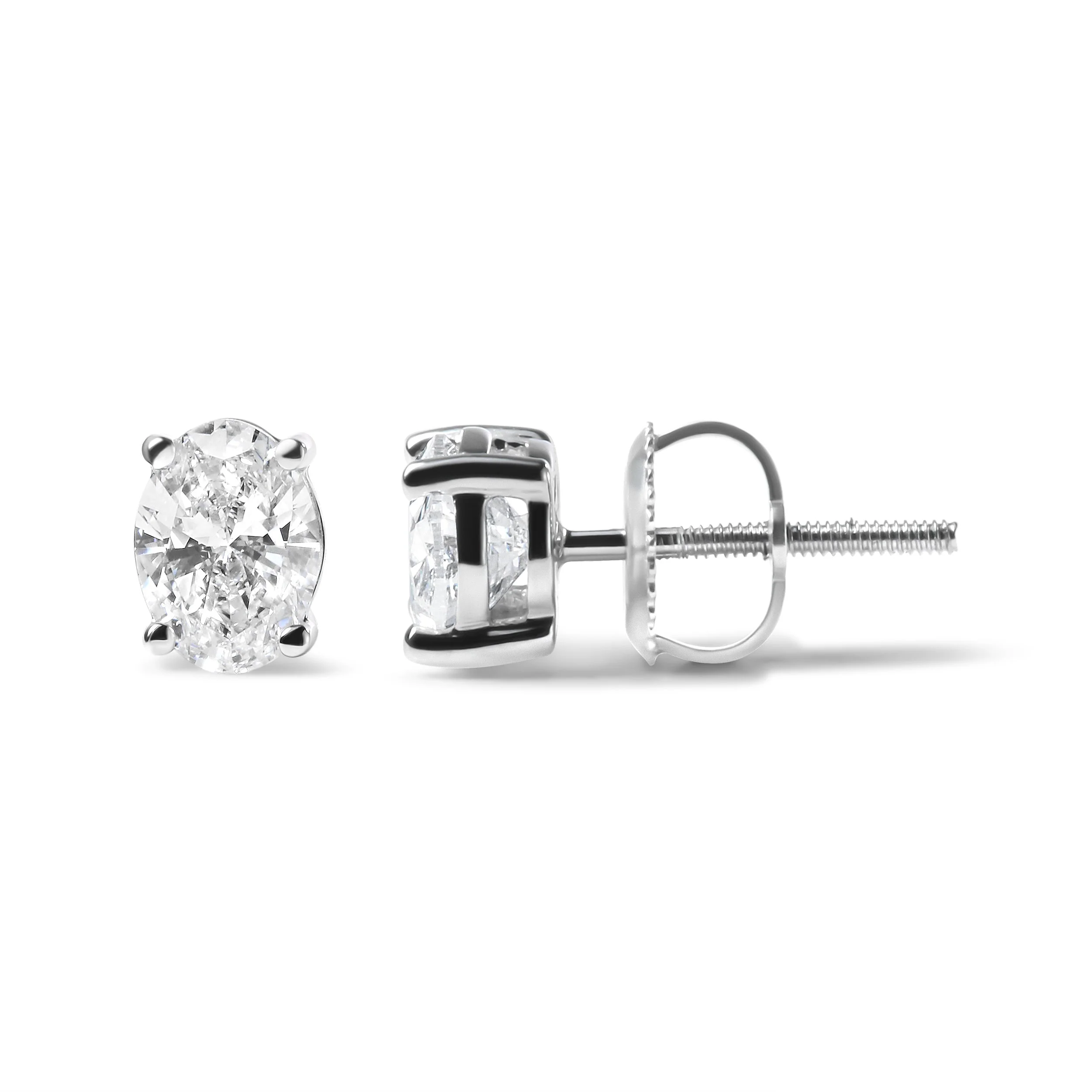 14K White Gold 2.0 Cttw Prong Set Lab Grown Oval Diamond Solitaire Stud Earring (F-G Color, VS1-VS2 Clarity) - Image 3