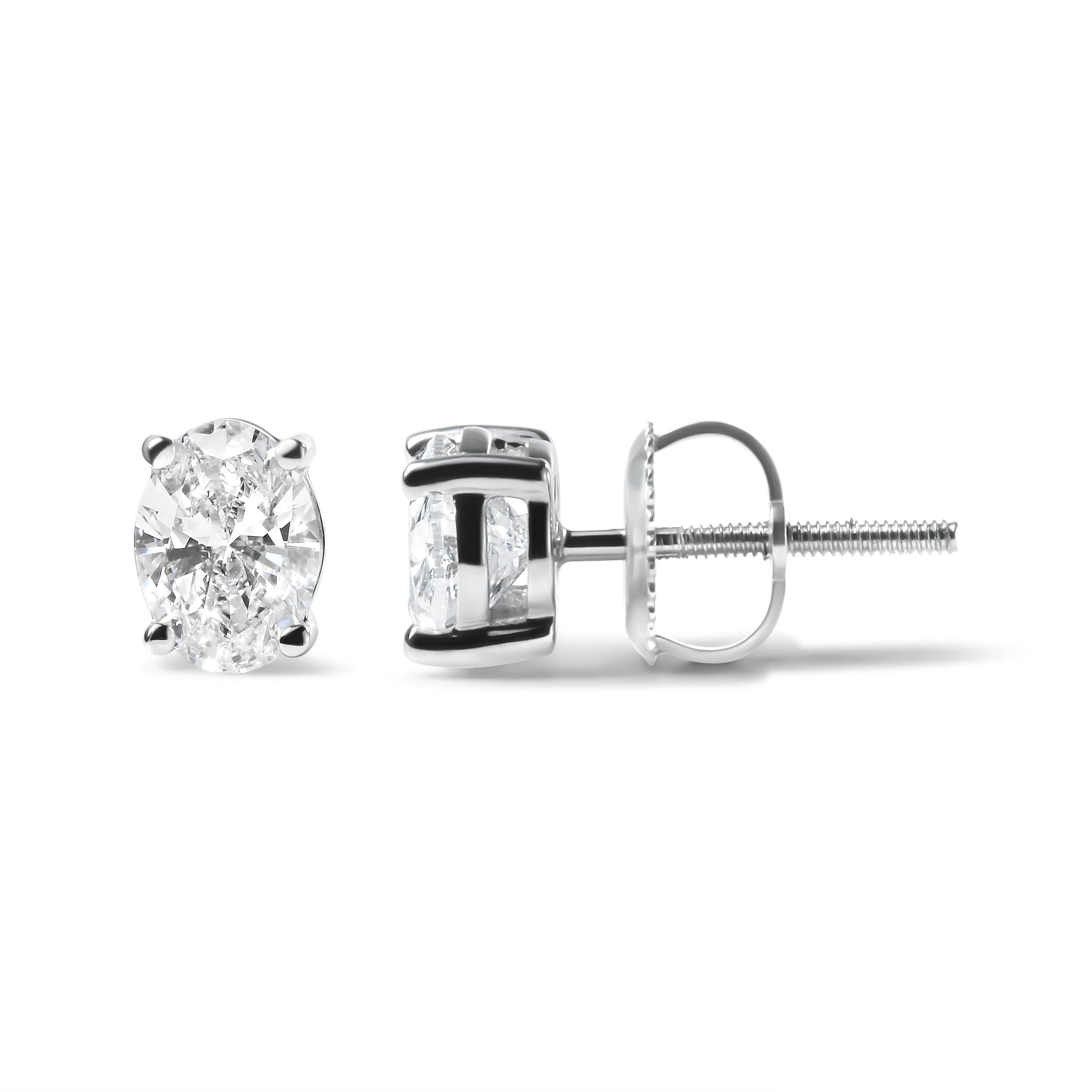 14K White Gold 2.0 Cttw Prong Set Lab Grown Oval Diamond Solitaire Stud Earring (F-G Color, VS1-VS2 Clarity) - Image 6