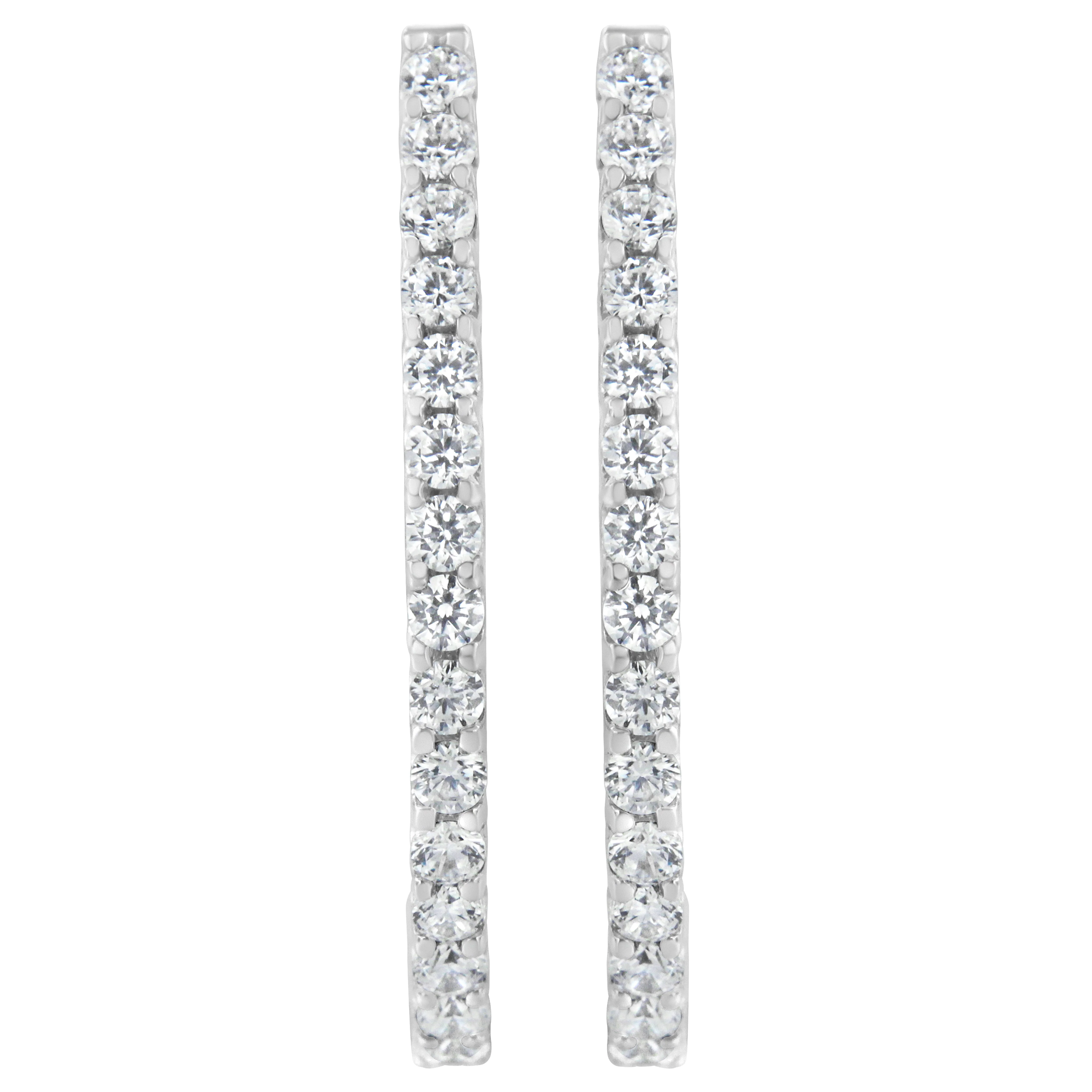14K White Gold 2.0 Cttw Round Brilliant Cut Diamond Oblong Hinged Leverback Hoop Earrings (I-J Color, I1-I2 Clarity) - Image 4
