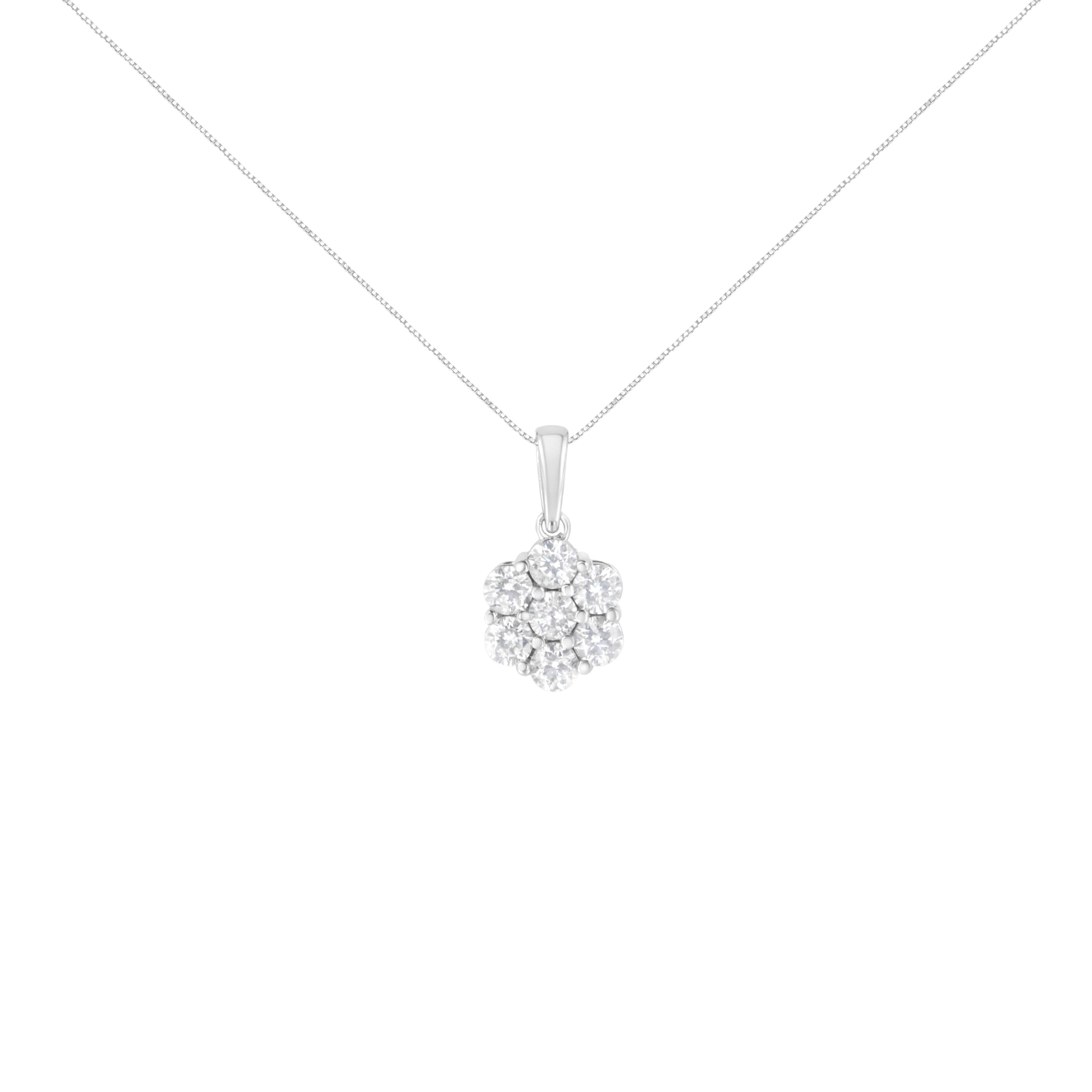 14K White Gold 2.00 Cttw Brilliant Round-Cut Diamond 7 Stone Flower Cluster 18" Pendant Necklace (H-I Color, SI2-I1 Clarity) - Image 6