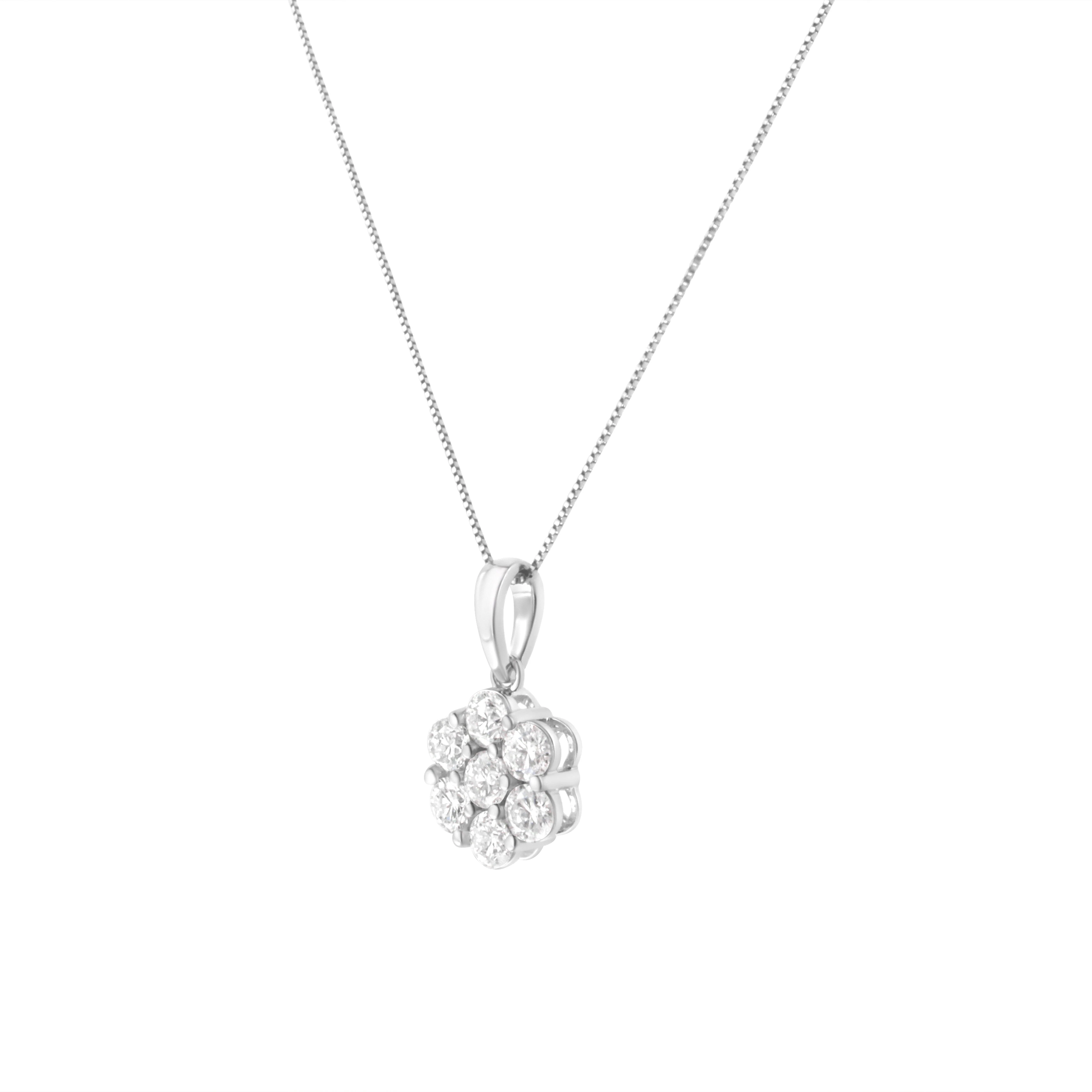 14K White Gold 2.00 Cttw Brilliant Round-Cut Diamond 7 Stone Flower Cluster 18" Pendant Necklace (H-I Color, SI2-I1 Clarity) - Image 7