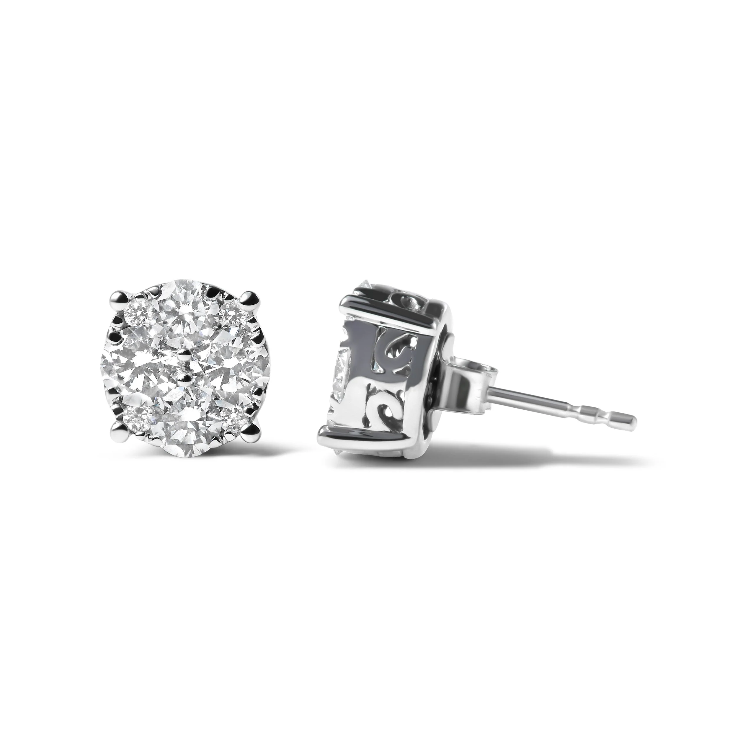 14K White Gold 2.00 Cttw Lab Grown Diamond Cluster Stud Earrings (G-H Color, VS1-VS2 Clarity) - Image 3