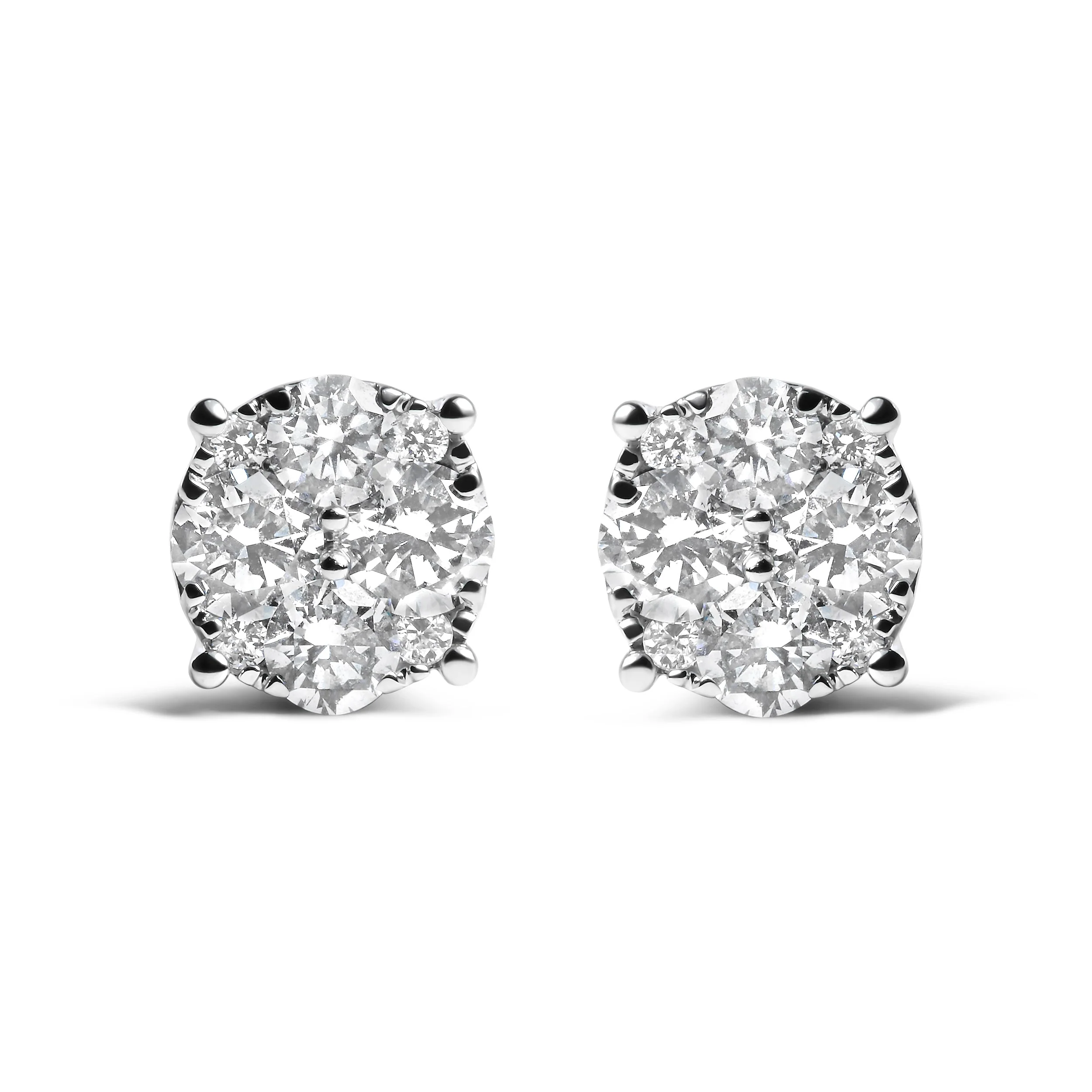 14K White Gold 2.00 Cttw Lab Grown Diamond Cluster Stud Earrings (G-H Color, VS1-VS2 Clarity) - Image 4