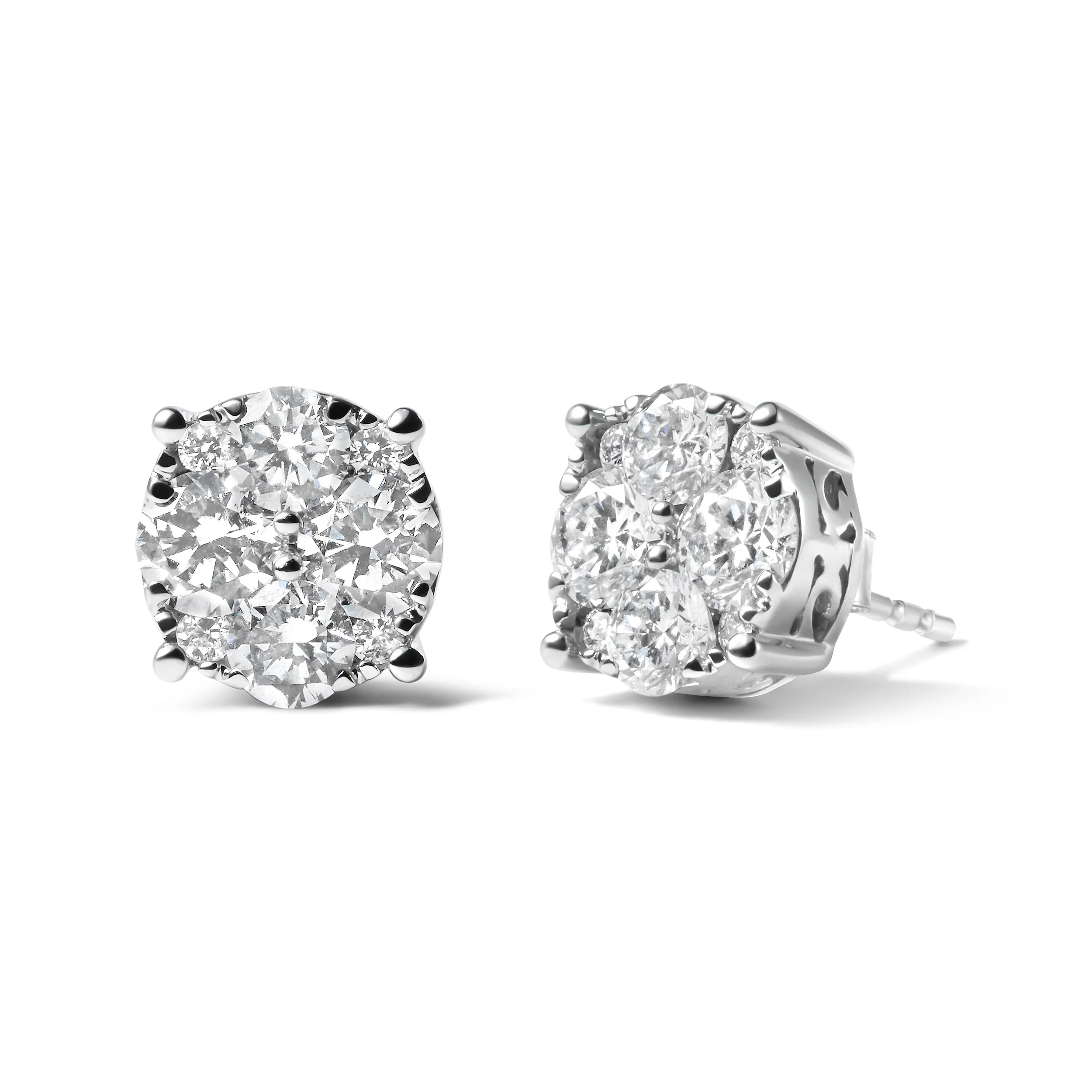 14K White Gold 2.00 Cttw Lab Grown Diamond Cluster Stud Earrings (G-H Color, VS1-VS2 Clarity) - Image 5