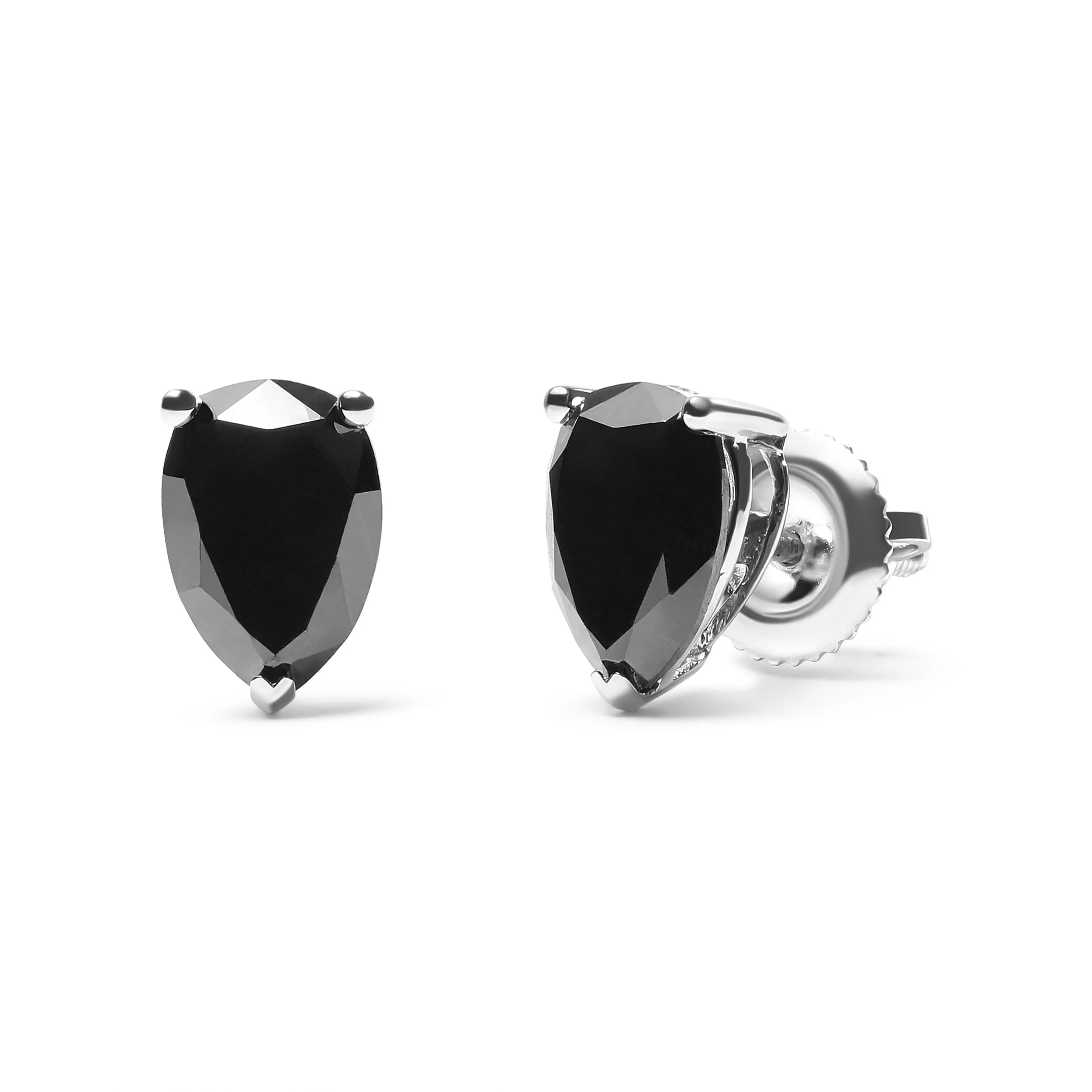 14K White Gold 2.00 Cttw Pear Cut Black Diamond Stud Earrings - Image 2
