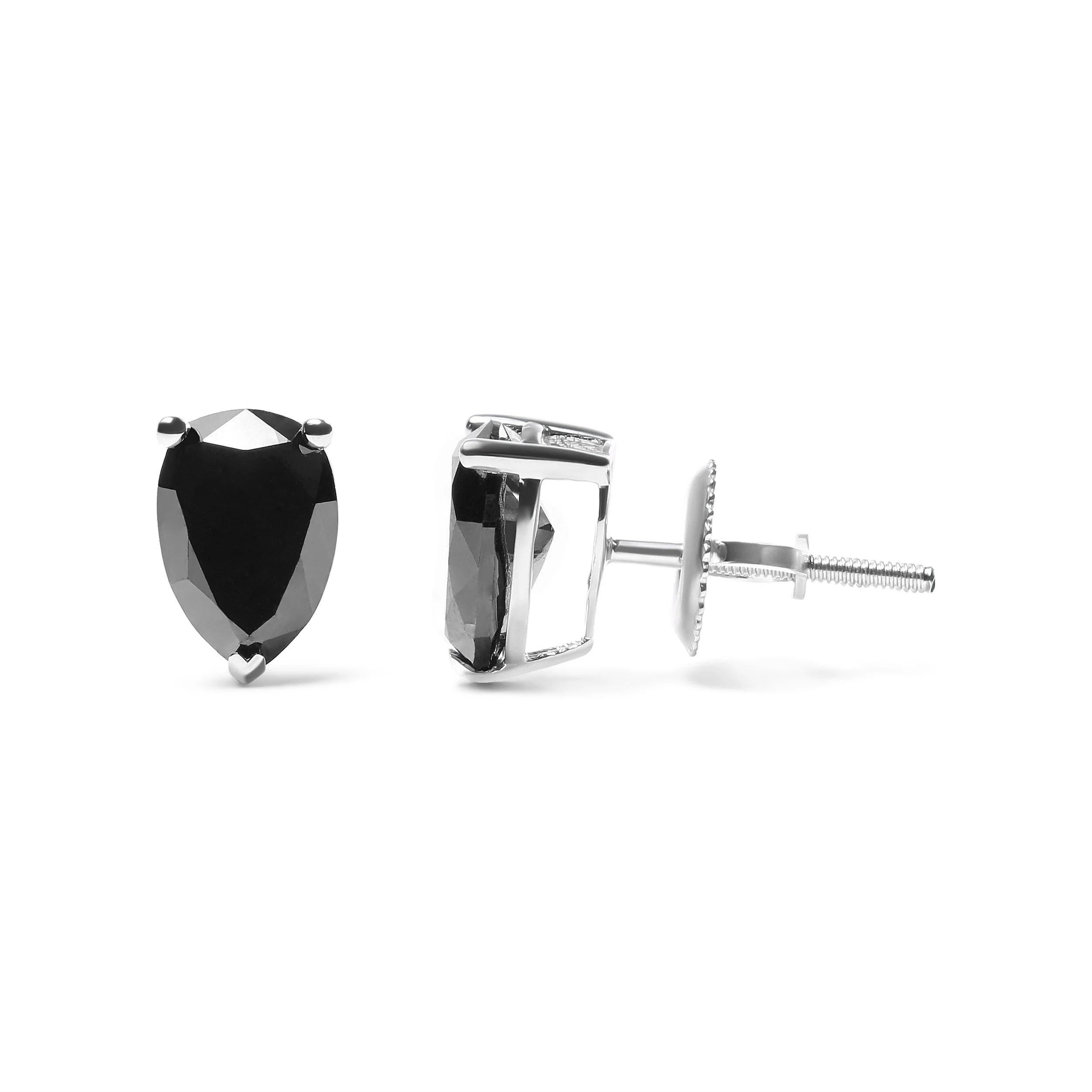 14K White Gold 2.00 Cttw Pear Cut Black Diamond Stud Earrings - Image 3