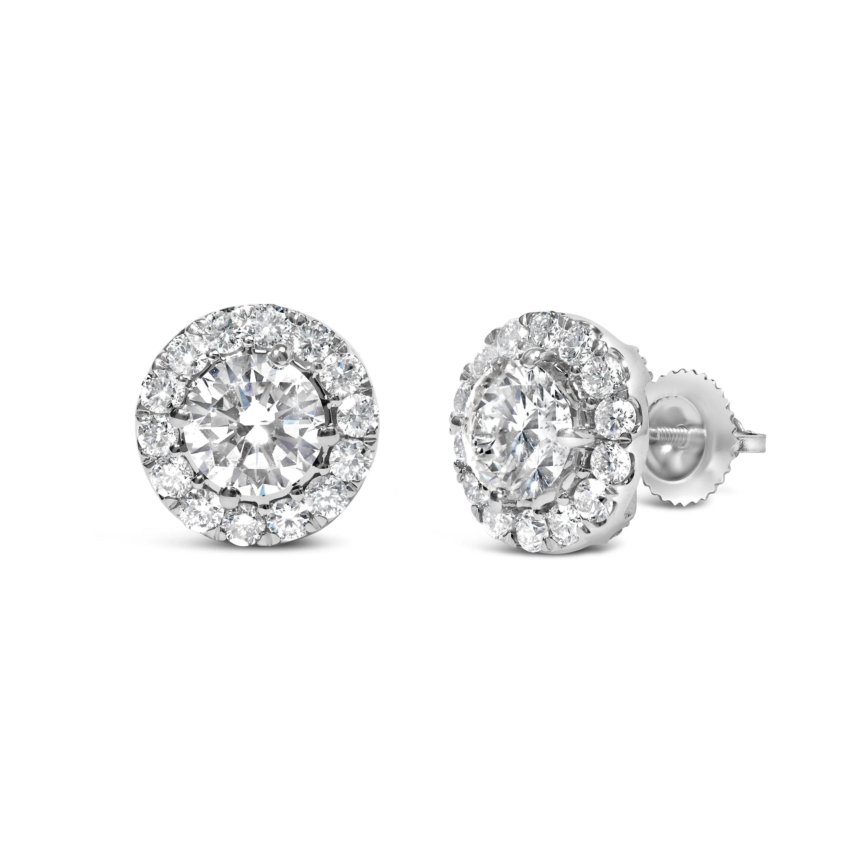 14K White Gold 3.0 Cttw Lab-Grown Diamond Hidden Halo Stud Earrings - Image 2