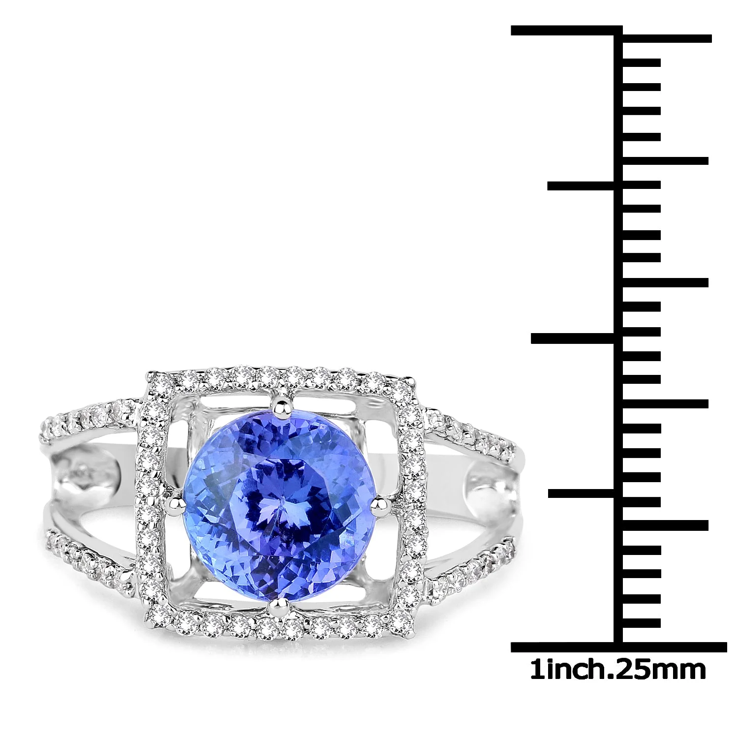 14K White Gold 3.26 Carat Genuine Tanzanite and White Diamond Ring - Image 3
