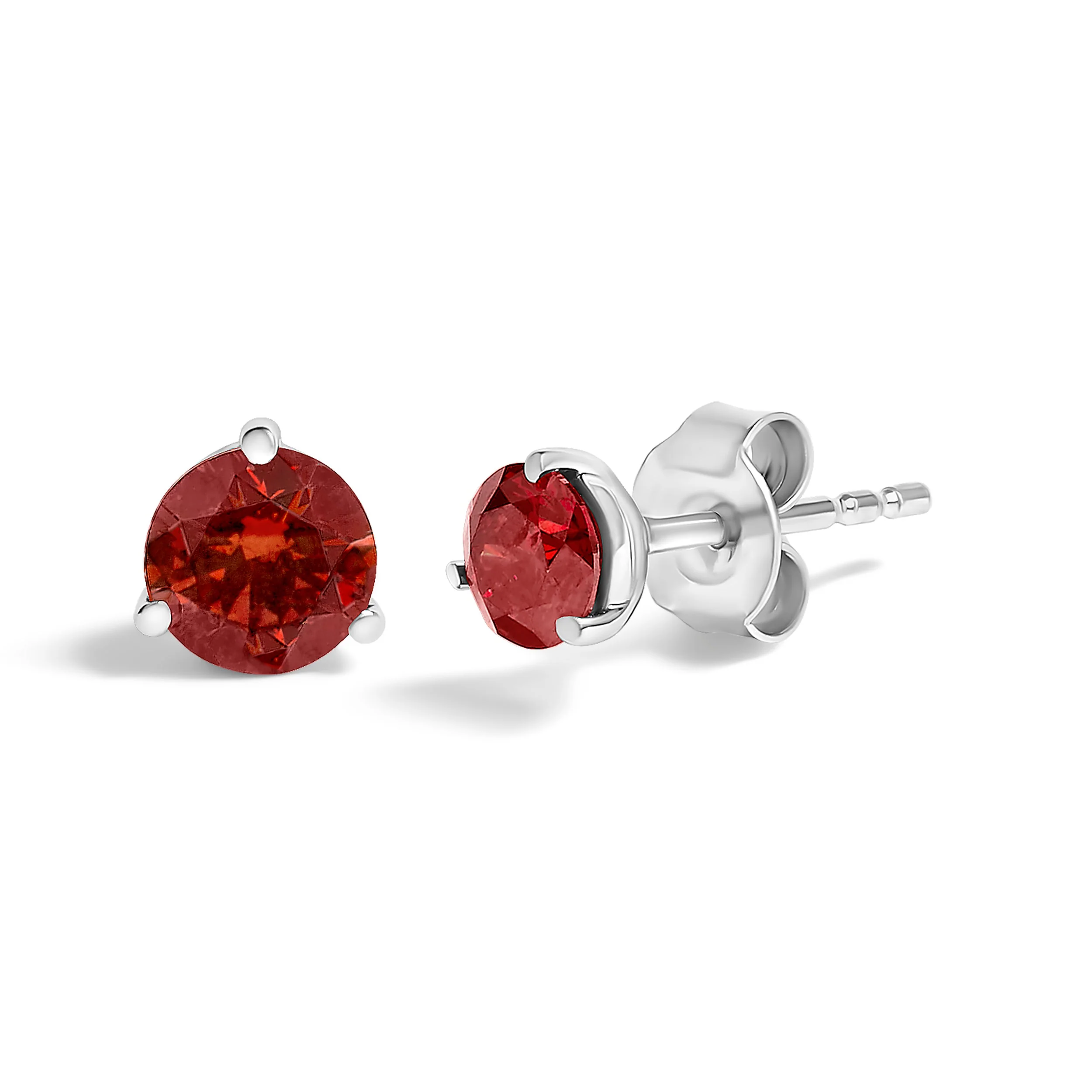 14K White Gold 3/4 Cttw Red Lab-Grown Diamond Classic 3-Prong Martini Set Solitaire Stud Earrings - Image 2
