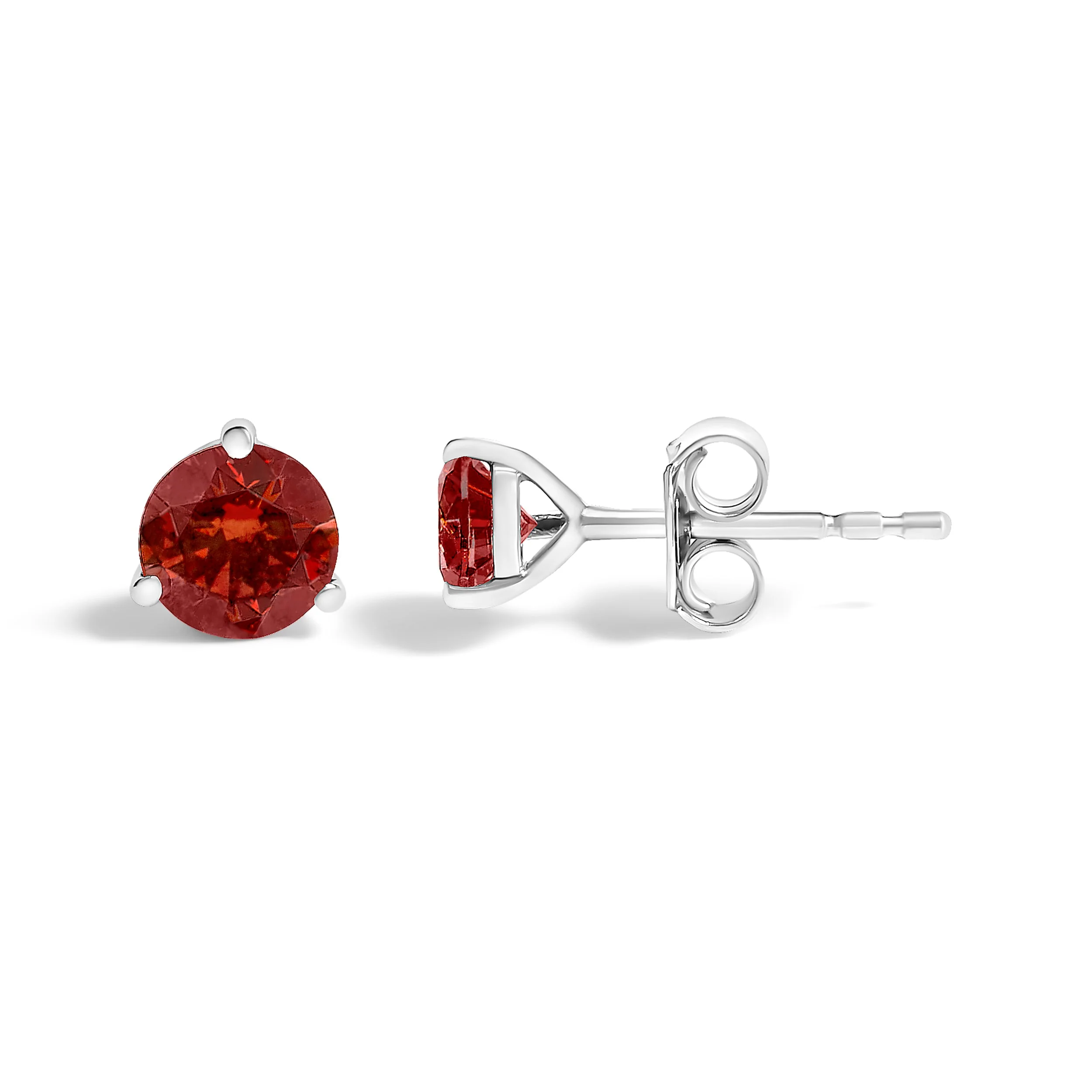 14K White Gold 3/4 Cttw Red Lab-Grown Diamond Classic 3-Prong Martini Set Solitaire Stud Earrings - Image 3