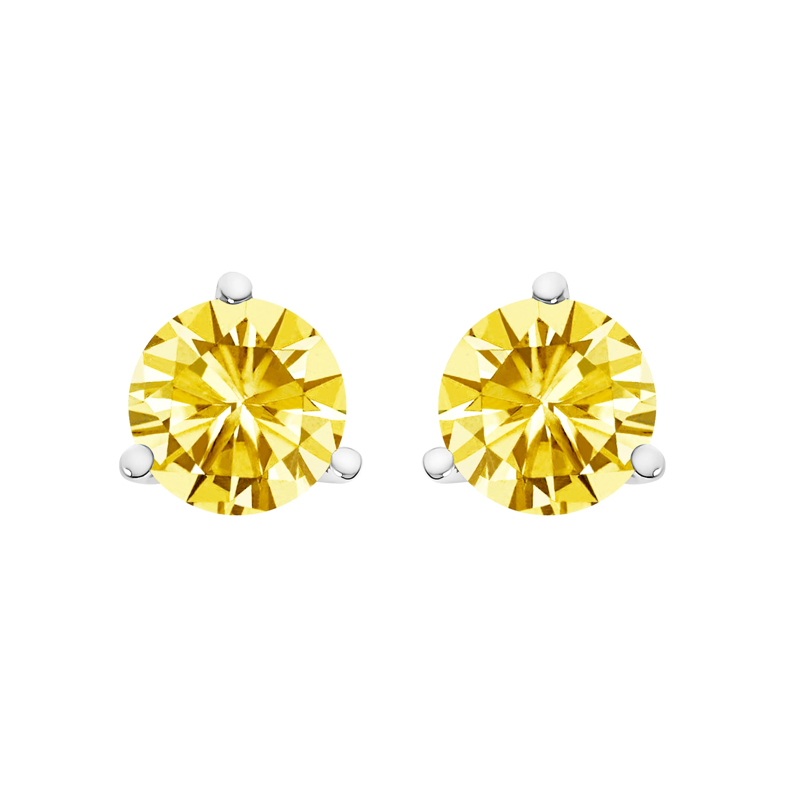 14K White Gold 3-Prong Martini Set 1.0 Cttw Yellow Lab Grown Diamond Solitaire Stud Earrings - Image 2